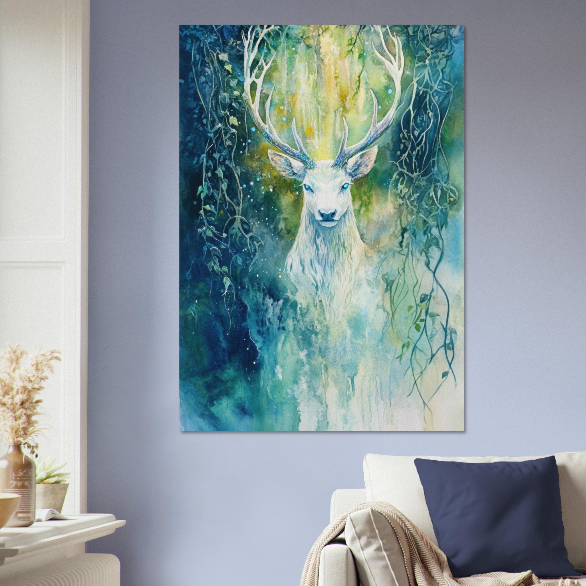 Aluminum Print Portrait - The Silver Stag of the Enchanted Glade Fantasy 4 - Ai Art Force