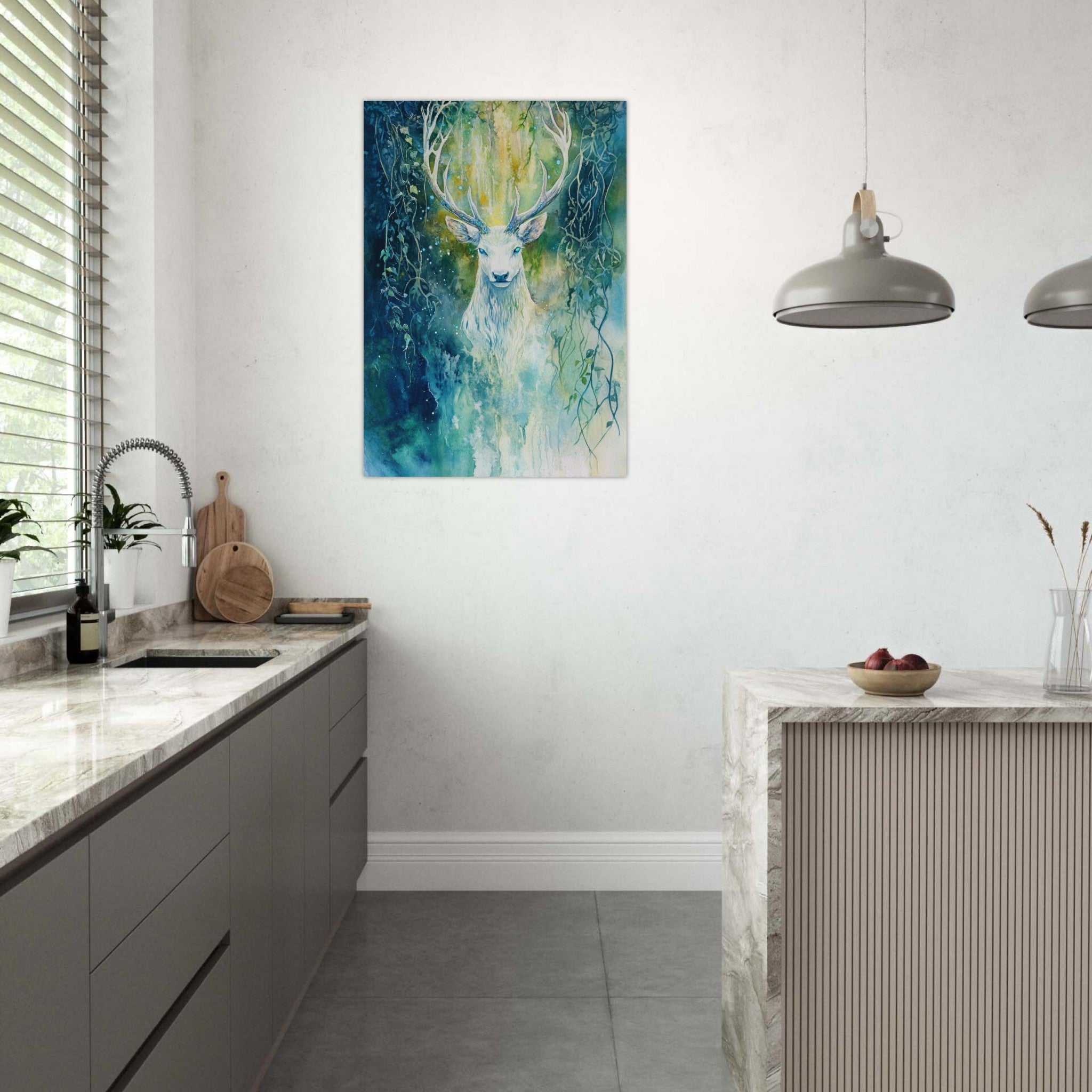 Aluminum Print Portrait - The Silver Stag of the Enchanted Glade Fantasy 4 - Ai Art Force