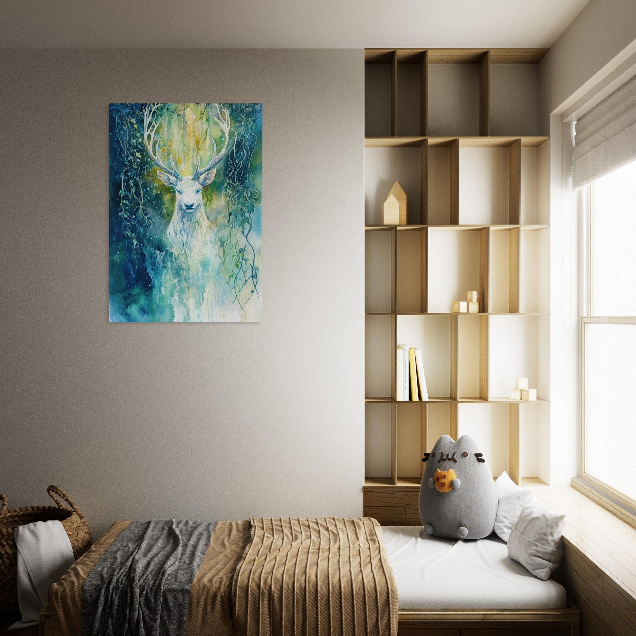 Aluminum Print Portrait - The Silver Stag of the Enchanted Glade Fantasy 4 - Ai Art Force