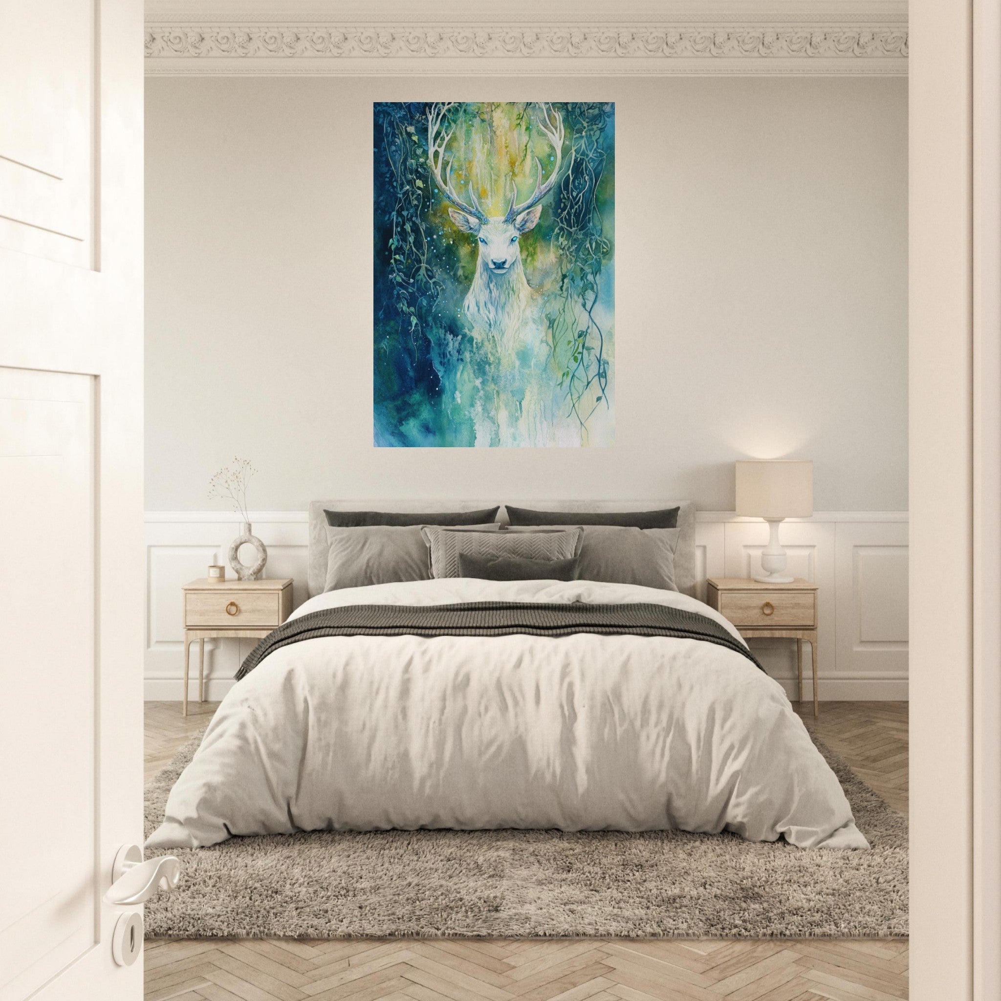 Aluminum Print Portrait - The Silver Stag of the Enchanted Glade Fantasy 4 - Ai Art Force