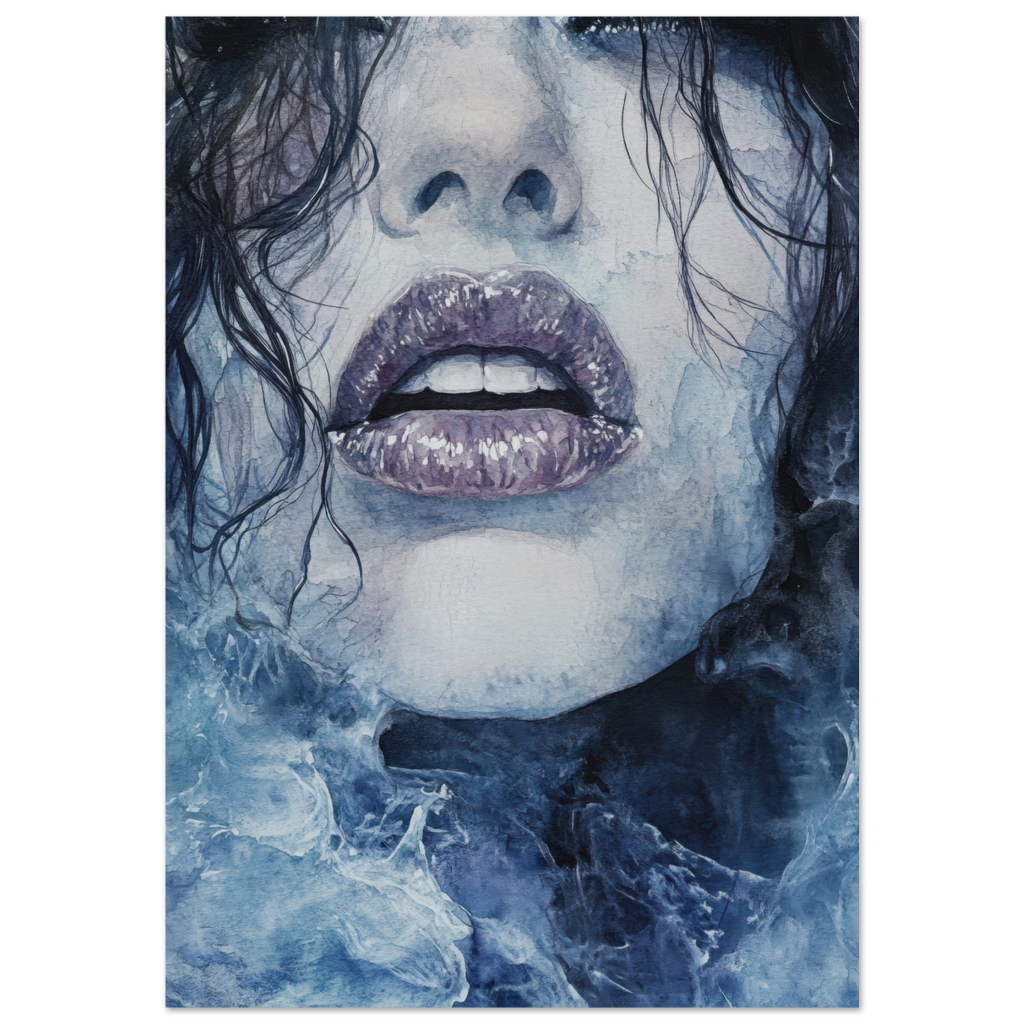 Aluminum Print Portrait - The Sirens Lament Gothic Watercolor Extreme Los 4 - Shop Ai Art WebShop - Digital Art online Store