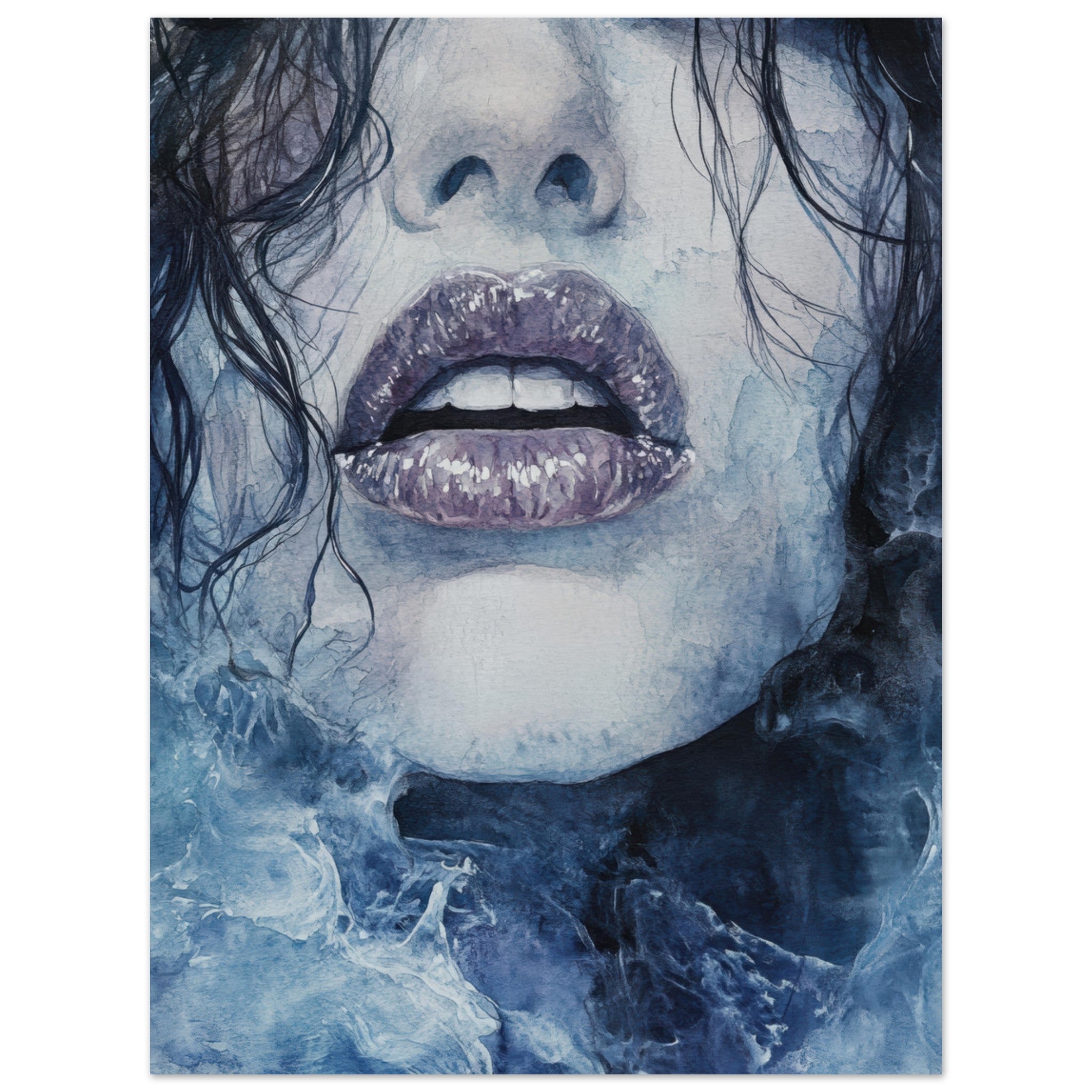 Aluminum Print Portrait - The Sirens Lament Gothic Watercolor Extreme Los 4 - Shop Ai Art WebShop - Digital Art online Store