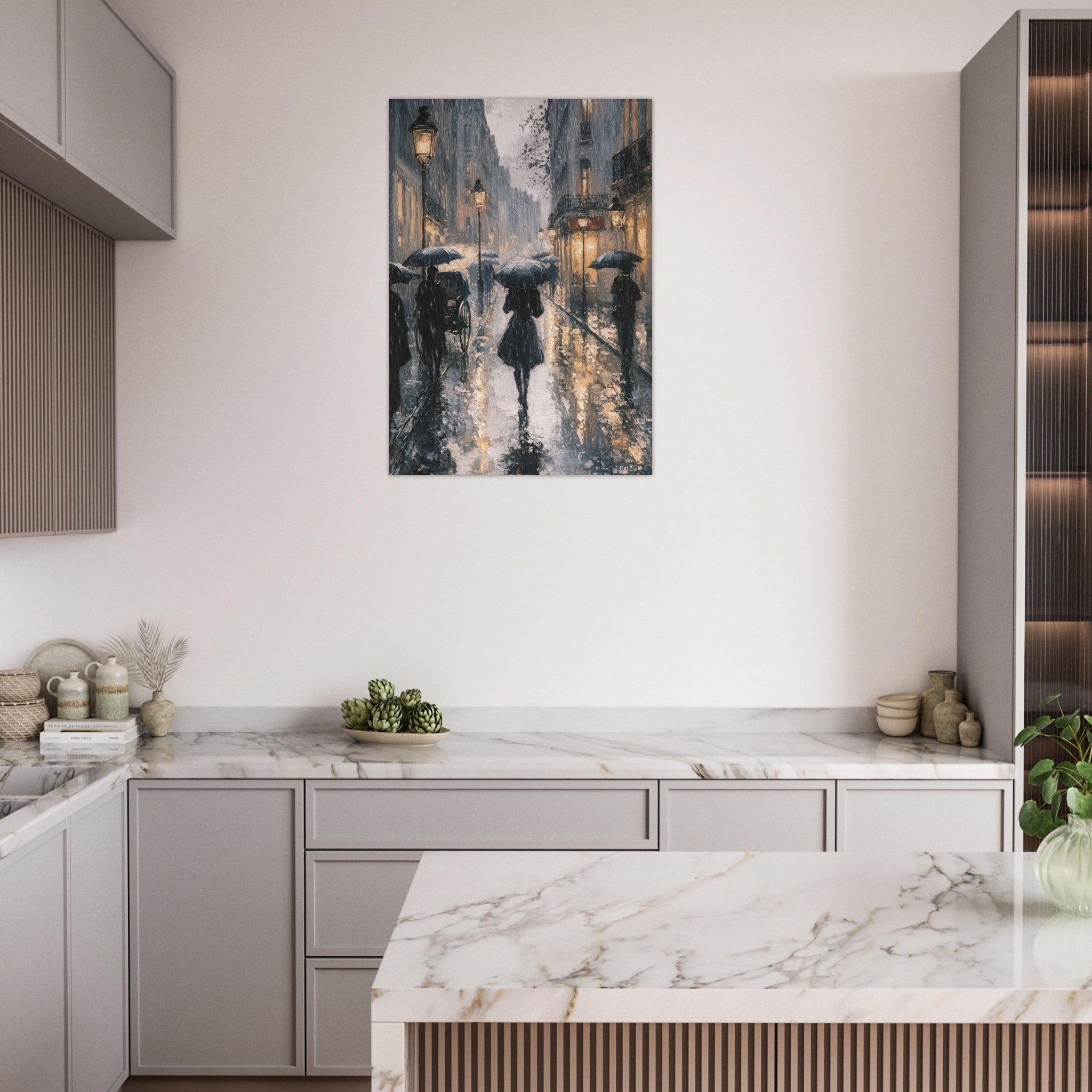 Aluminum Print Portrait - Urban Rain Scene A rainy Parisian street in the 3 - Ai Art Force