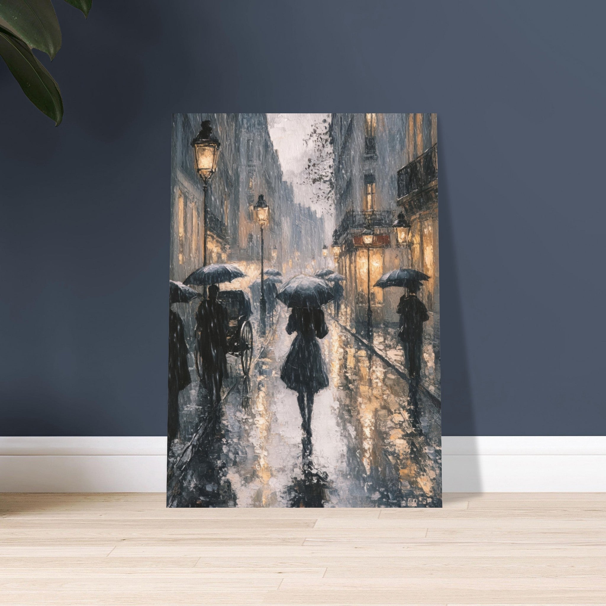 Aluminum Print Portrait - Urban Rain Scene A rainy Parisian street in the 3 - Ai Art Force
