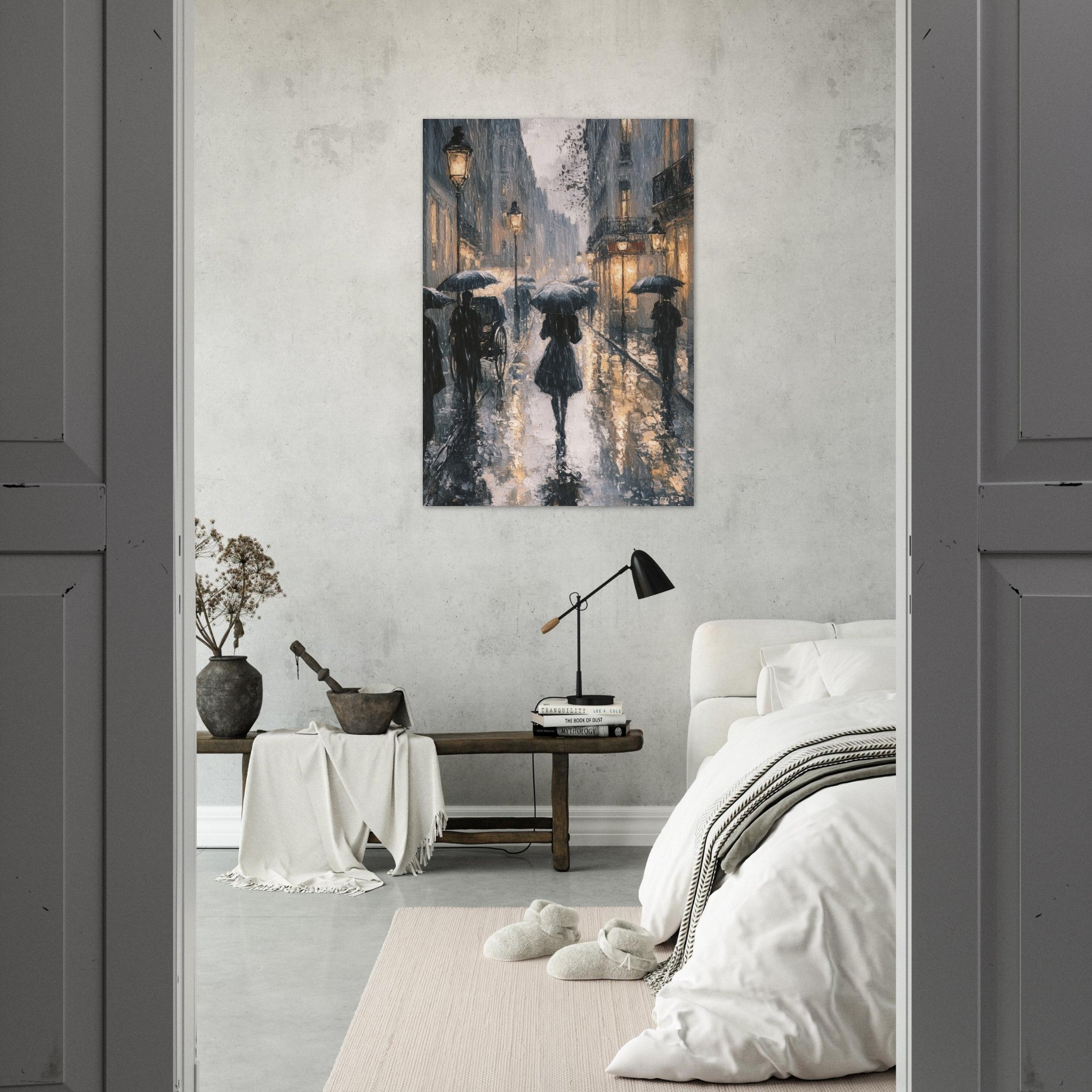 Aluminum Print Portrait - Urban Rain Scene A rainy Parisian street in the 3 - Ai Art Force