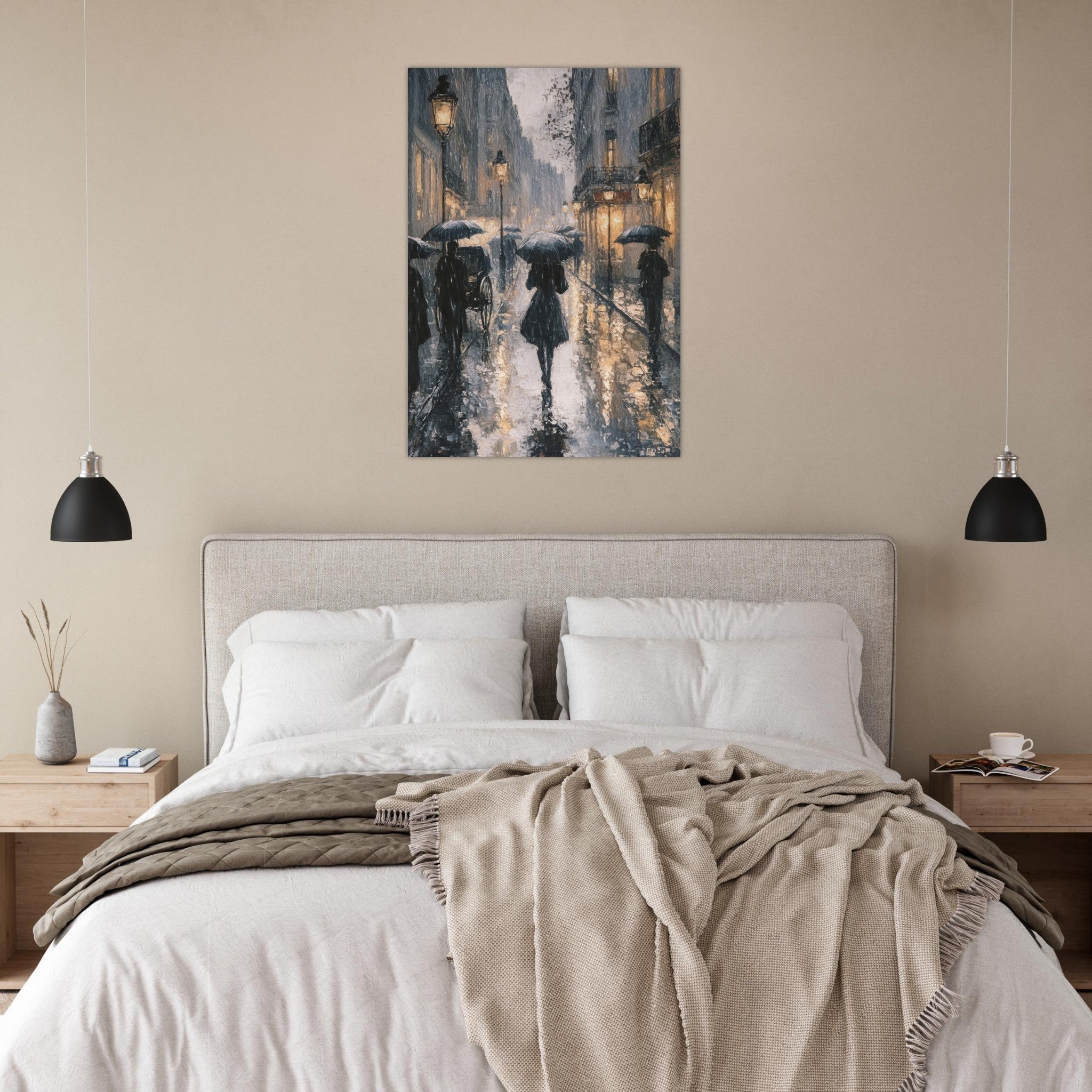 Aluminum Print Portrait - Urban Rain Scene A rainy Parisian street in the 3 - Ai Art Force