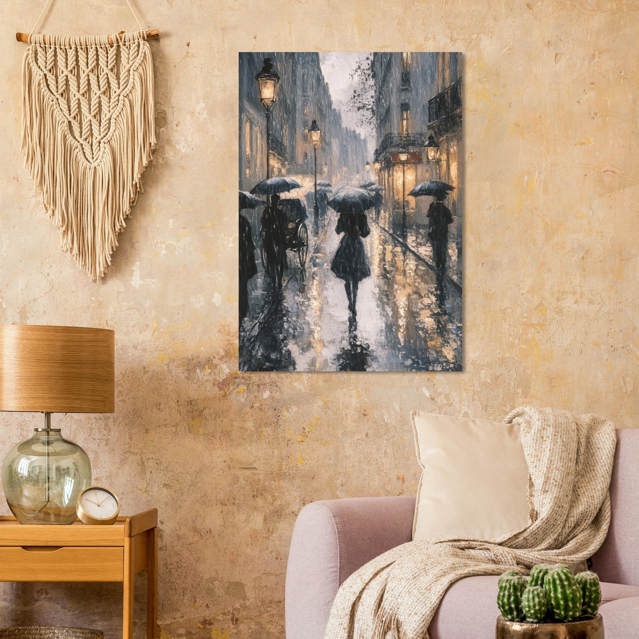 Aluminum Print Portrait - Urban Rain Scene A rainy Parisian street in the 3 - Ai Art Force