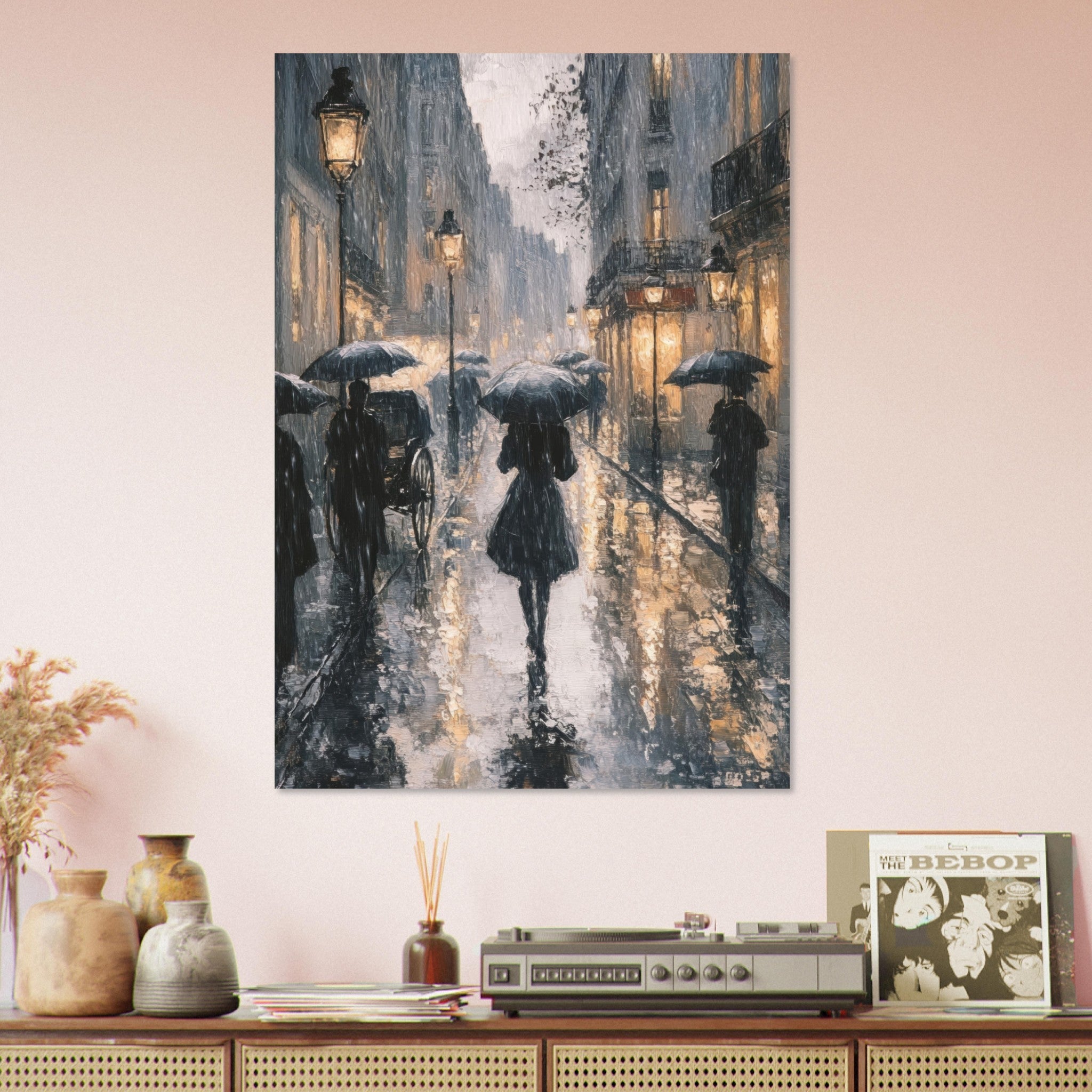 Aluminum Print Portrait - Urban Rain Scene A rainy Parisian street in the 3 - Ai Art Force