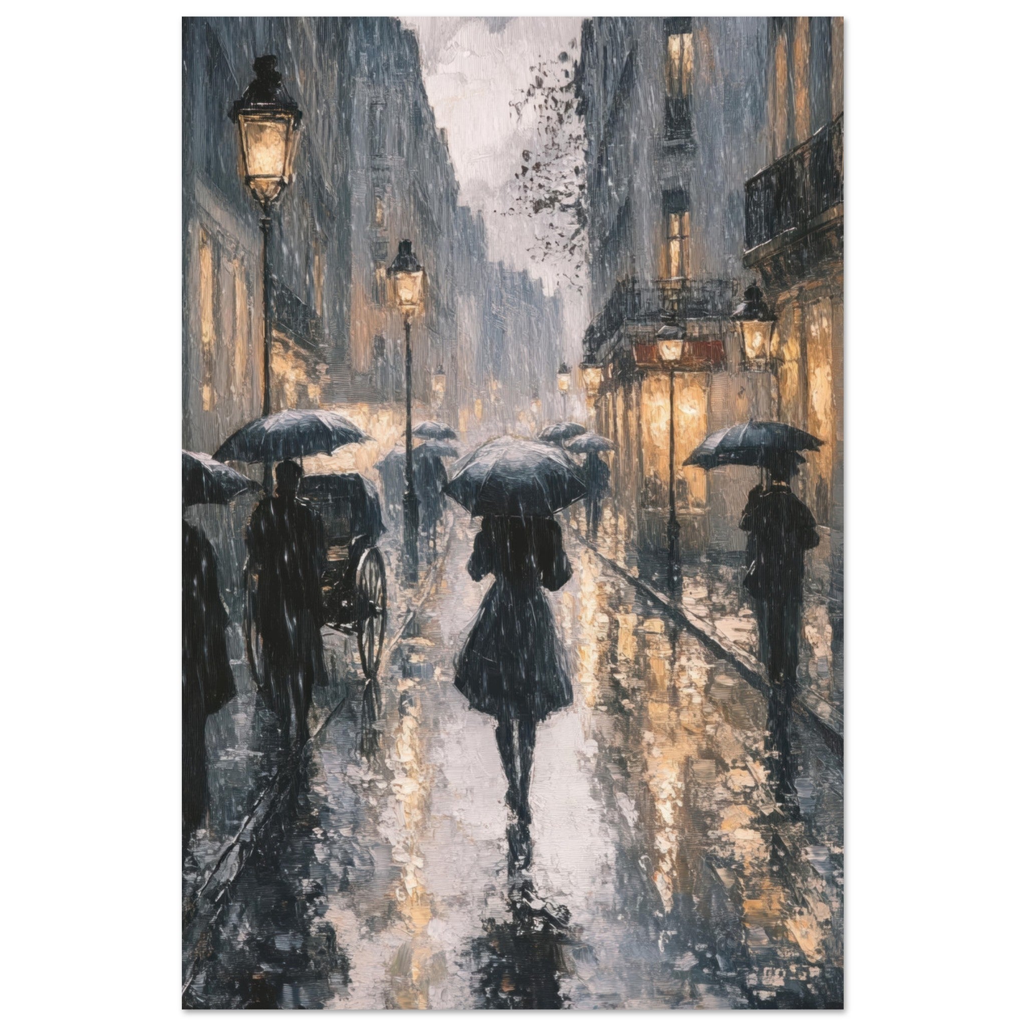 Aluminum Print Portrait - Urban Rain Scene A rainy Parisian street in the 3 - Ai Art Force