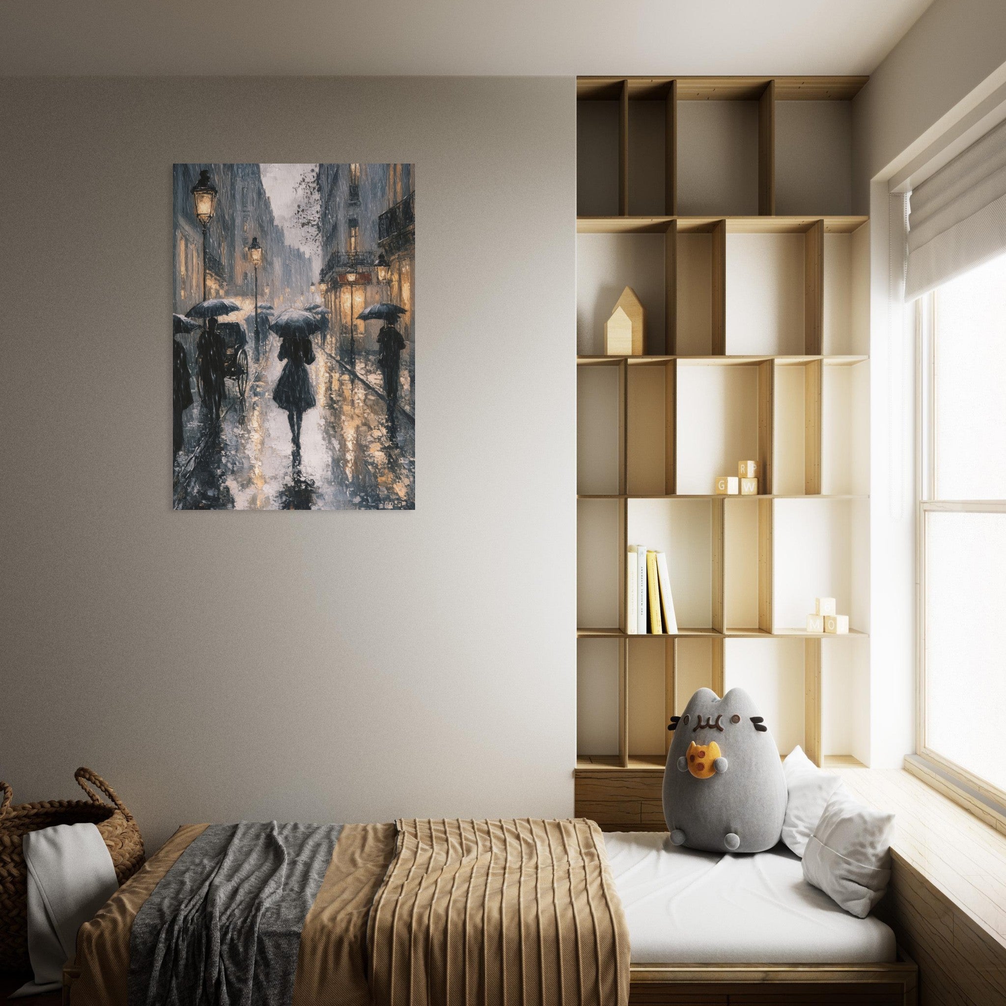 Aluminum Print Portrait - Urban Rain Scene A rainy Parisian street in the 3 - Ai Art Force