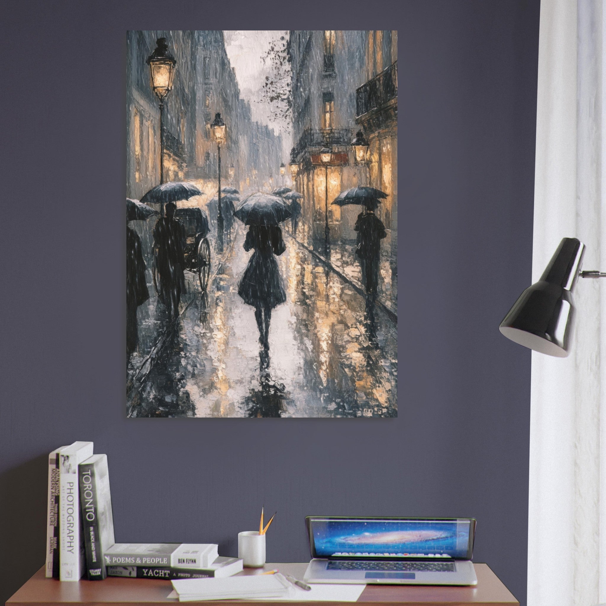 Aluminum Print Portrait - Urban Rain Scene A rainy Parisian street in the 3 - Ai Art Force