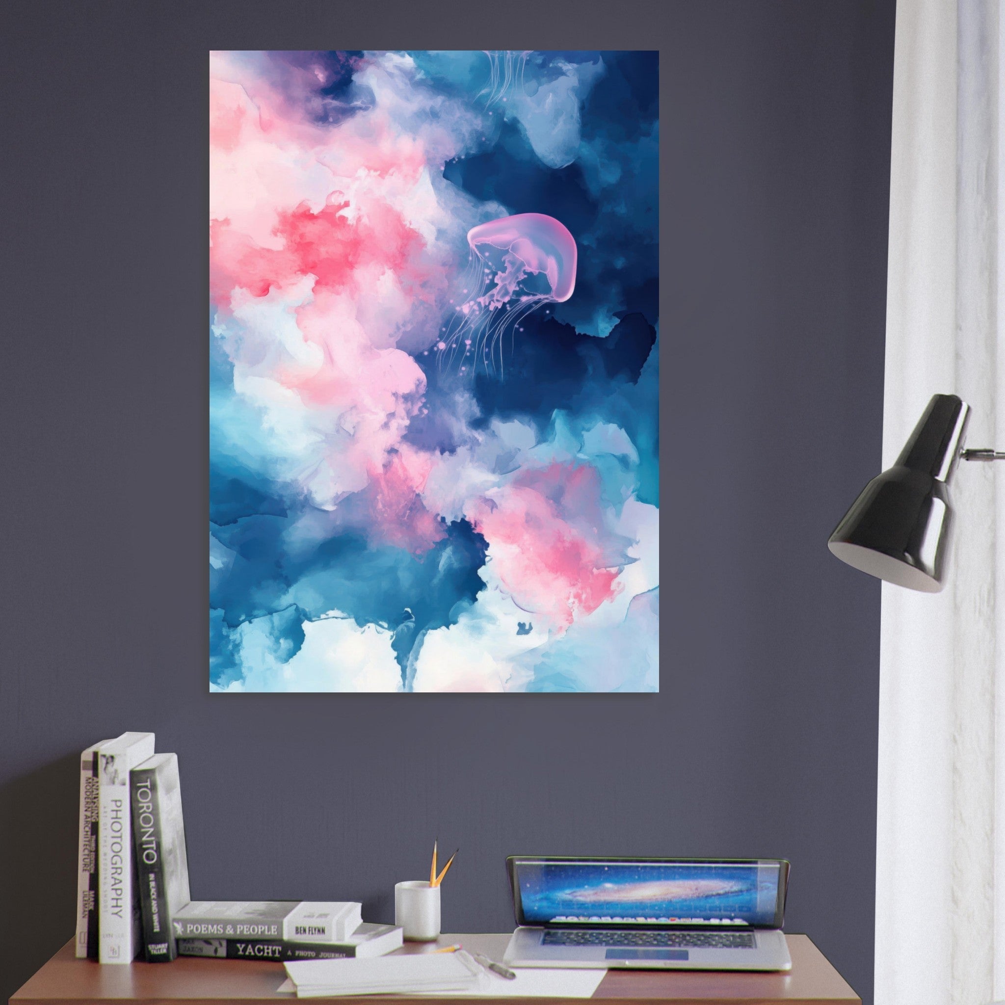 Aluminum Print Portrait - Watercolor Jellyfish Drift Graceful jellyfish - Ai Art Force