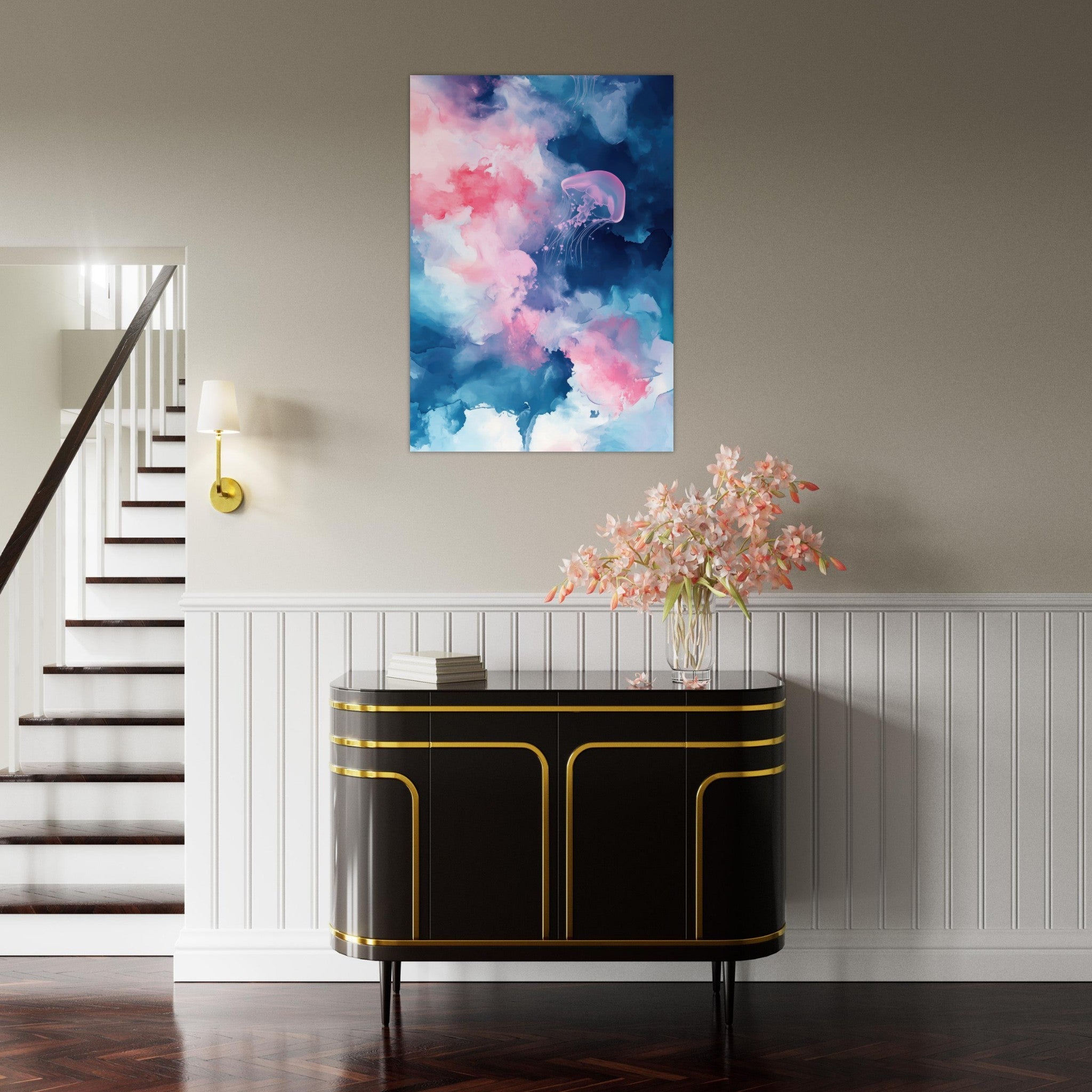 Aluminum Print Portrait - Watercolor Jellyfish Drift Graceful jellyfish - Ai Art Force