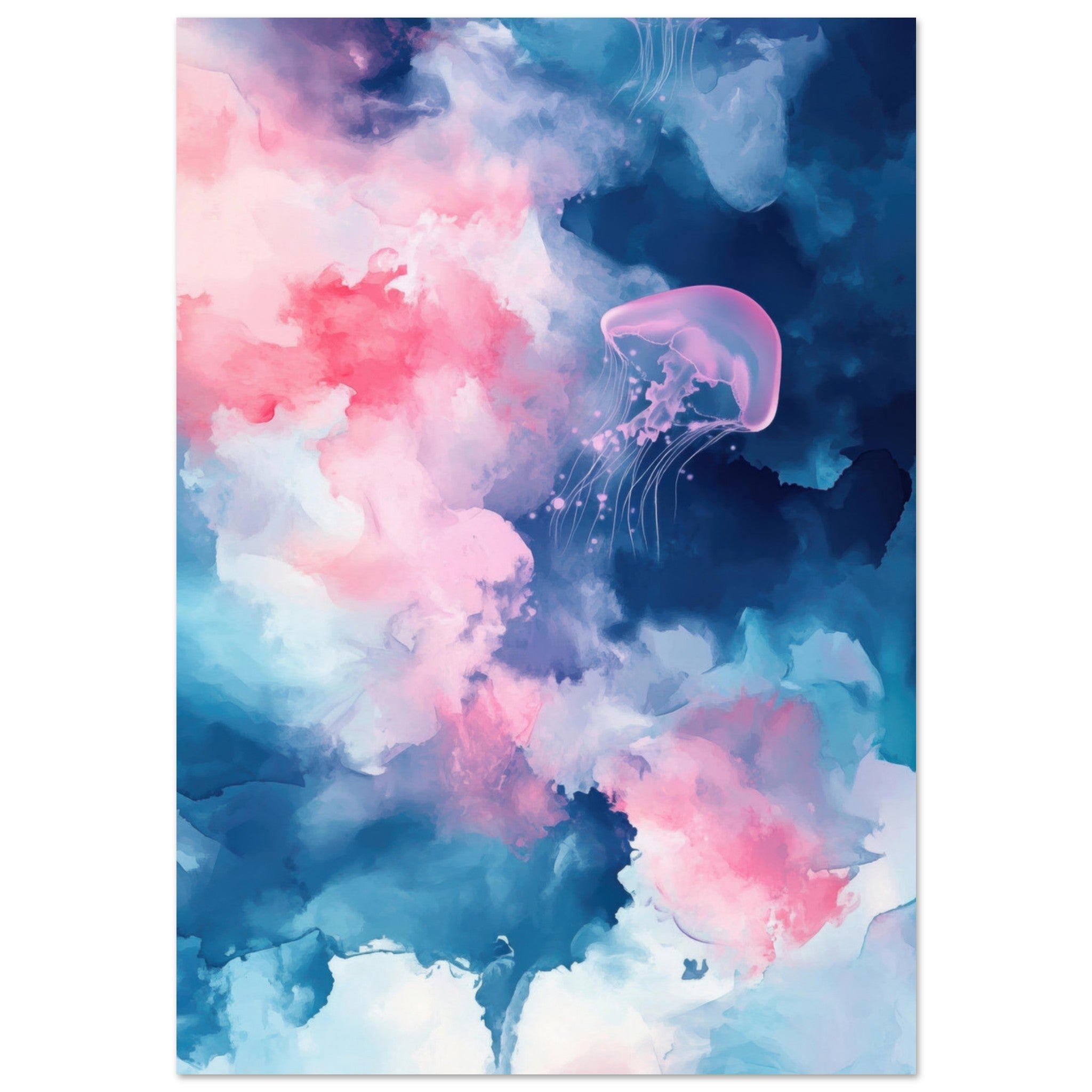 Aluminum Print Portrait - Watercolor Jellyfish Drift Graceful jellyfish - Ai Art Force