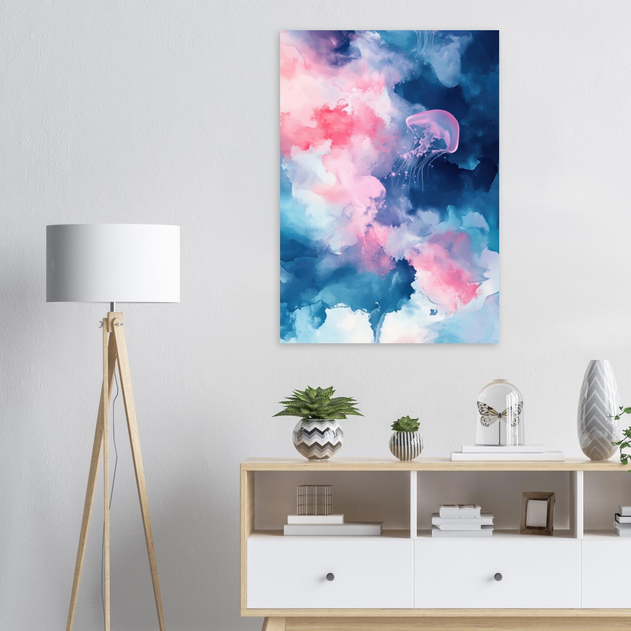 Aluminum Print Portrait - Watercolor Jellyfish Drift Graceful jellyfish - Ai Art Force
