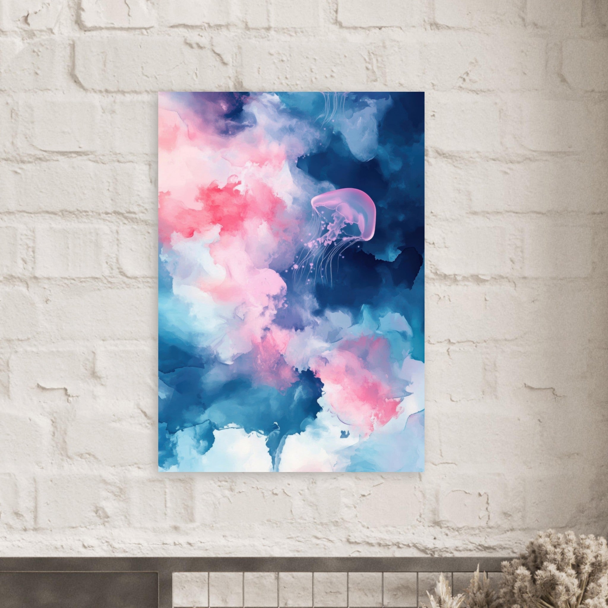 Aluminum Print Portrait - Watercolor Jellyfish Drift Graceful jellyfish - Ai Art Force