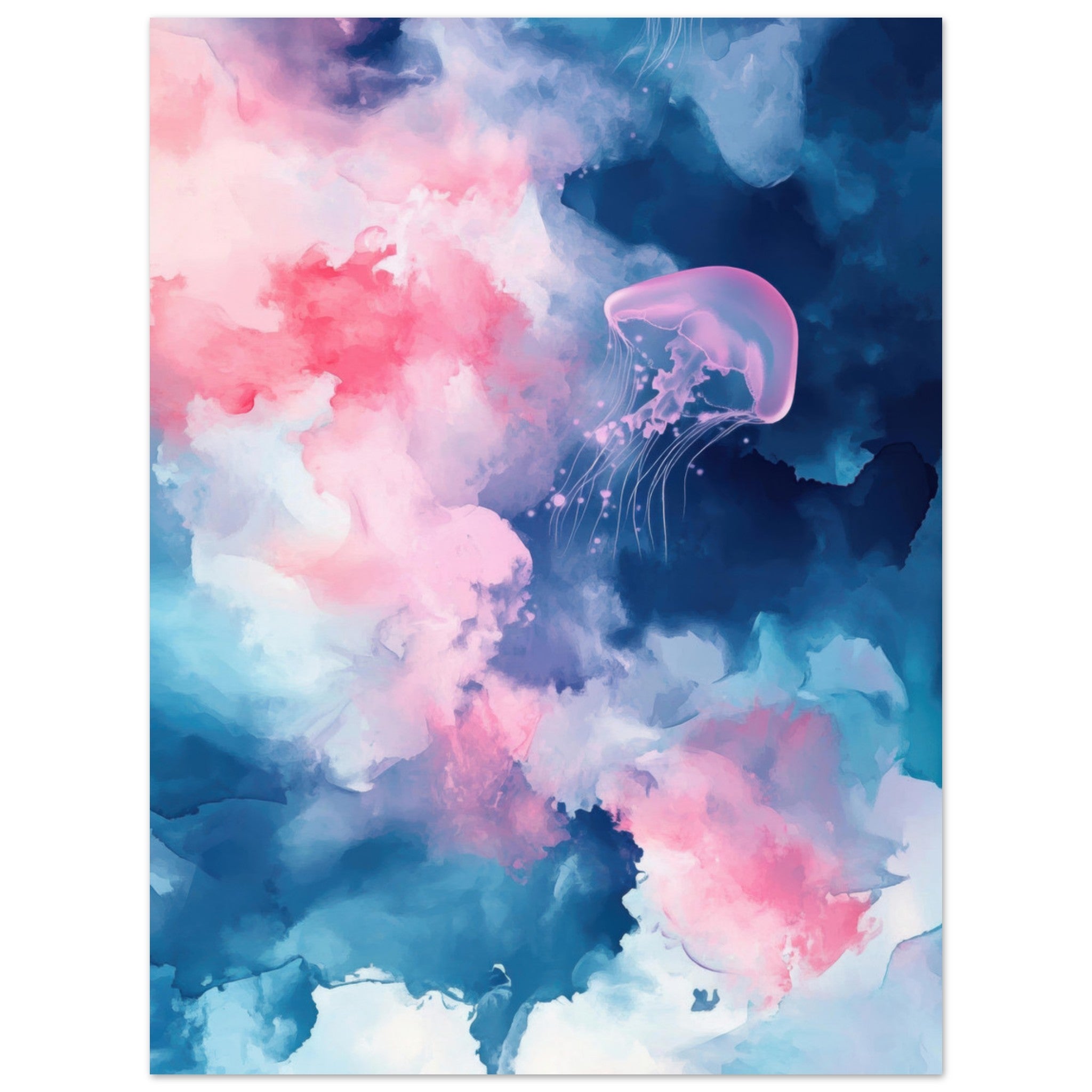Aluminum Print Portrait - Watercolor Jellyfish Drift Graceful jellyfish - Ai Art Force