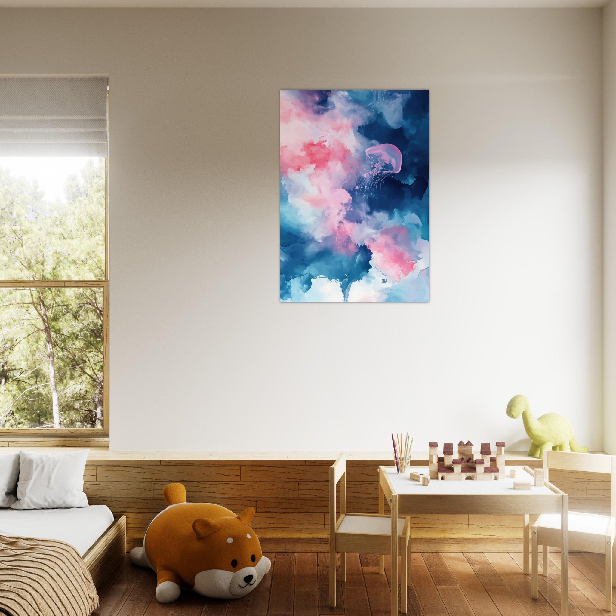 Aluminum Print Portrait - Watercolor Jellyfish Drift Graceful jellyfish - Ai Art Force