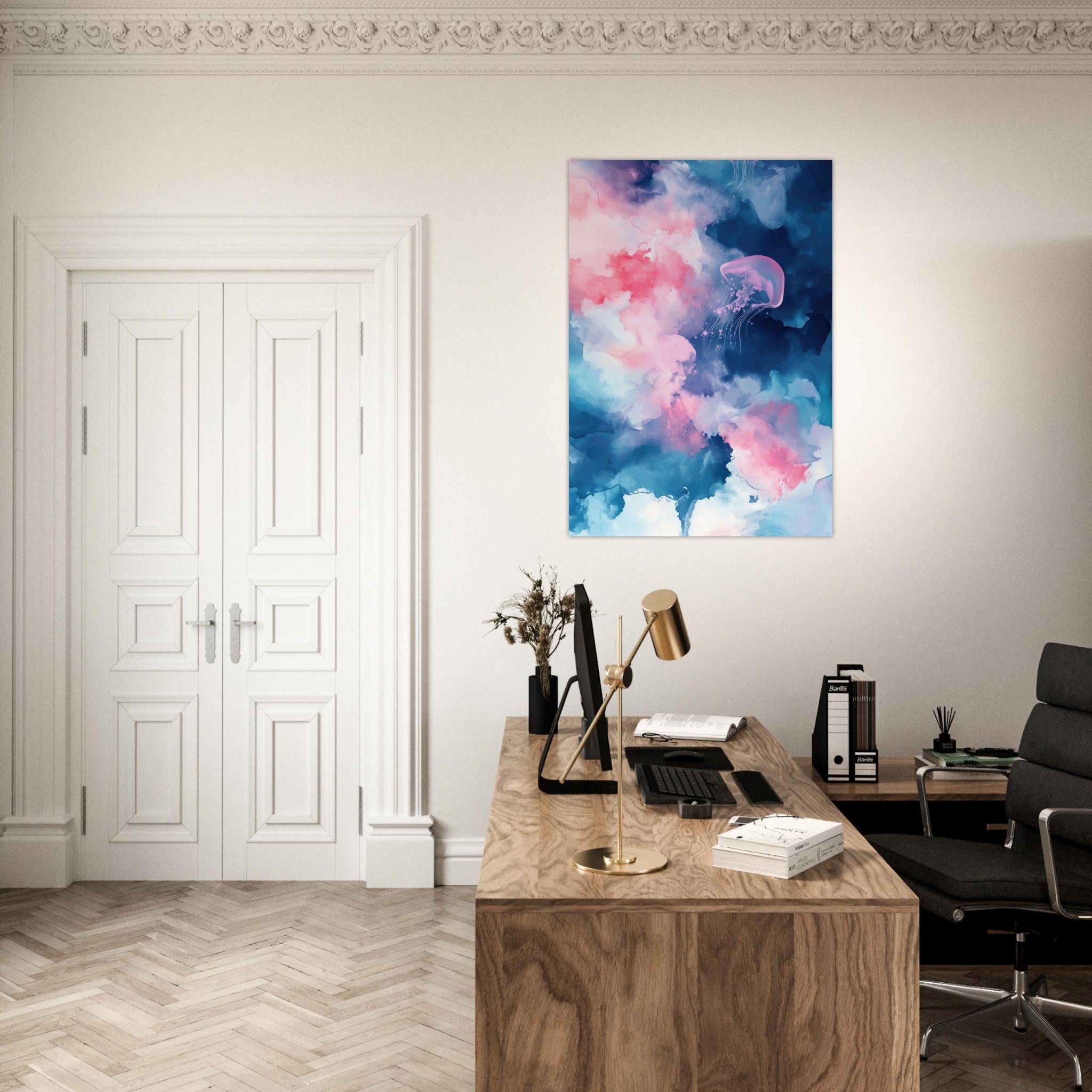 Aluminum Print Portrait - Watercolor Jellyfish Drift Graceful jellyfish - Ai Art Force