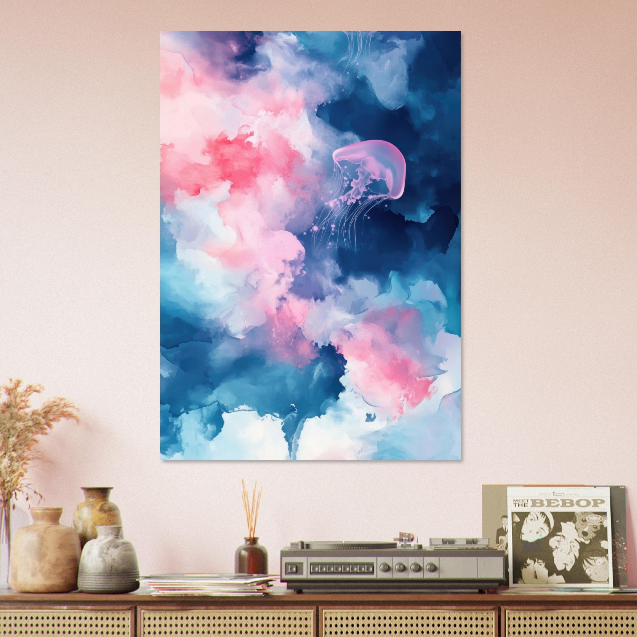 Aluminum Print Portrait - Watercolor Jellyfish Drift Graceful jellyfish - Ai Art Force