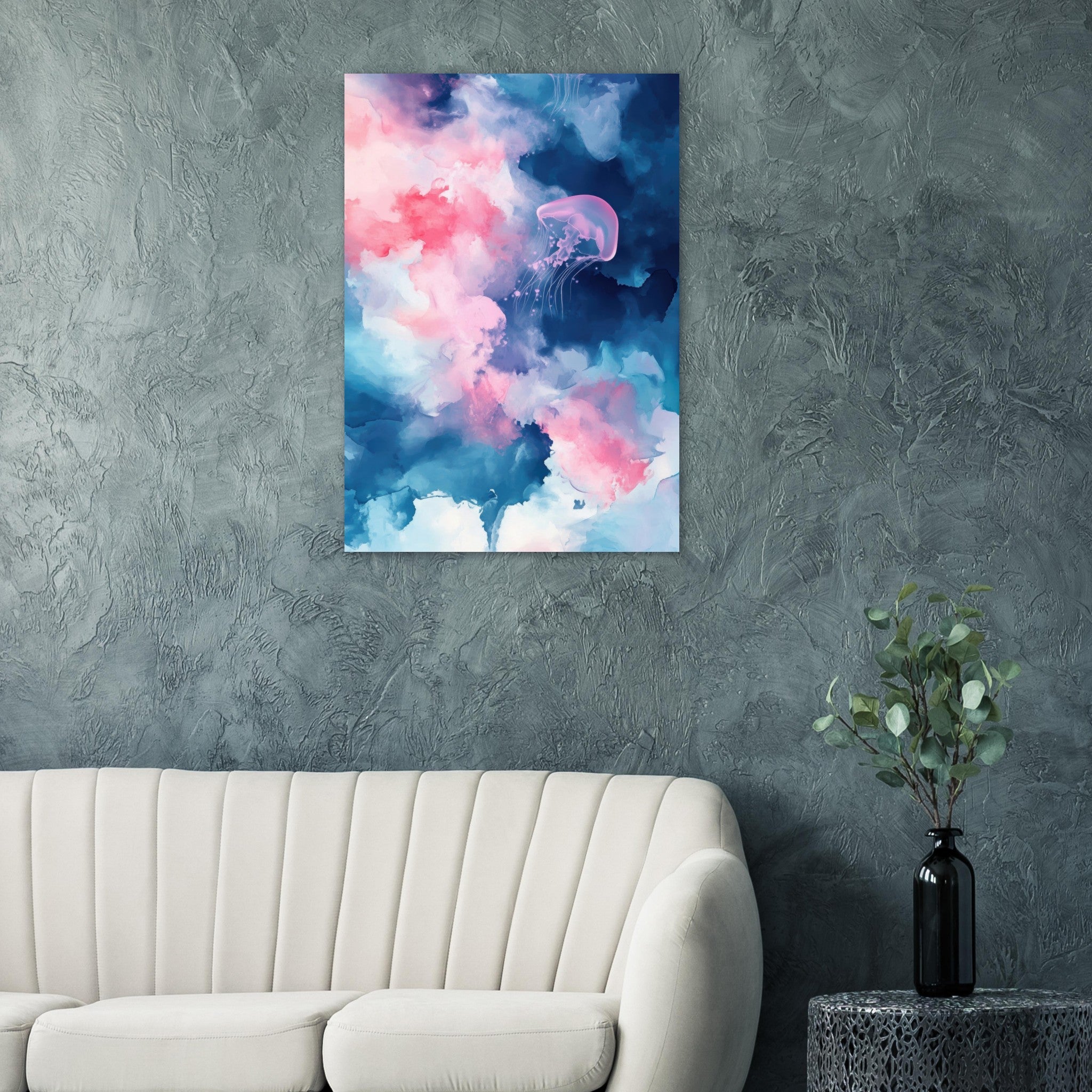 Aluminum Print Portrait - Watercolor Jellyfish Drift Graceful jellyfish - Ai Art Force