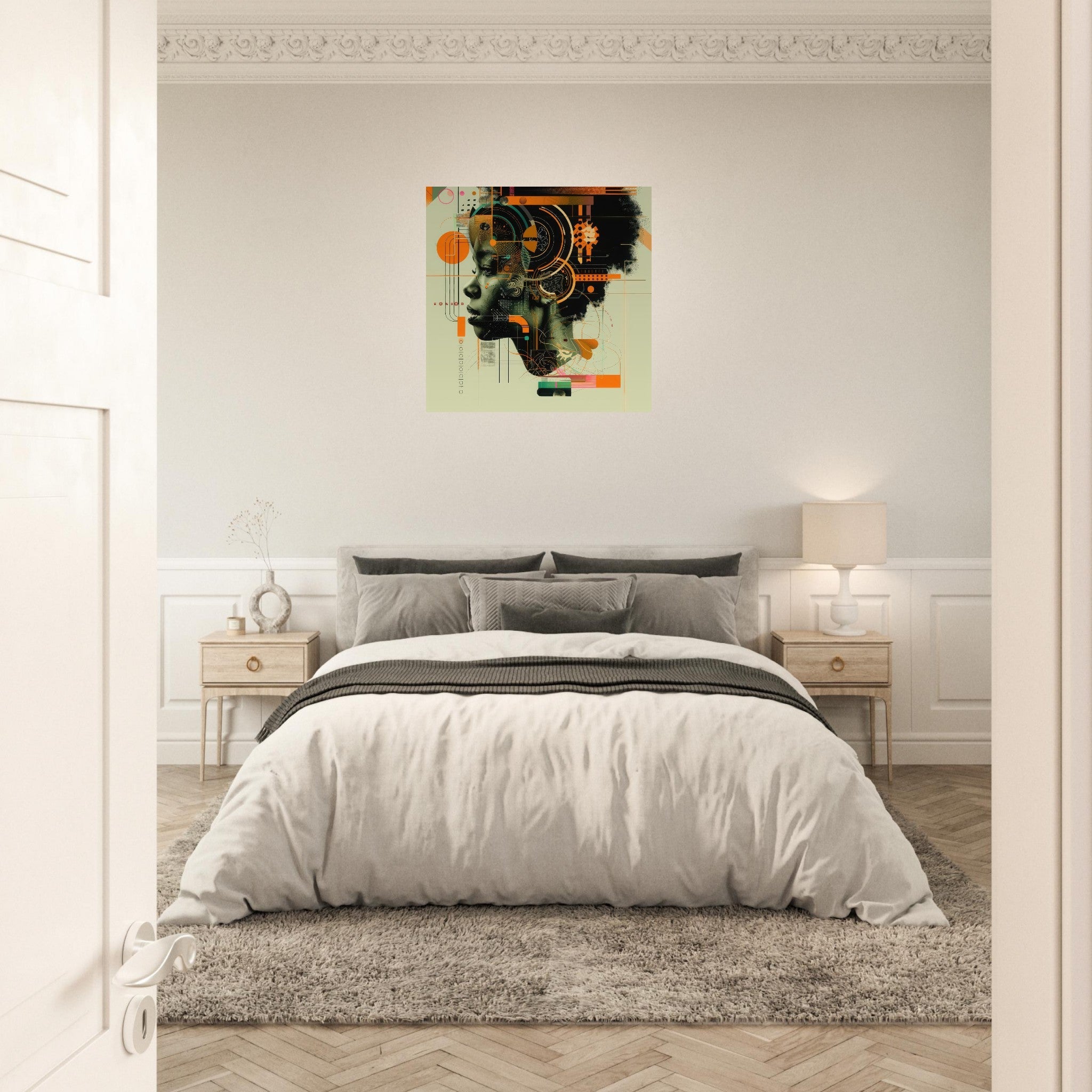 Aluminum Print Square - Afrofuturism swedish sharkansas in abstract styl 2 - Shop Ai Art WebShop - Digital Art online Store
