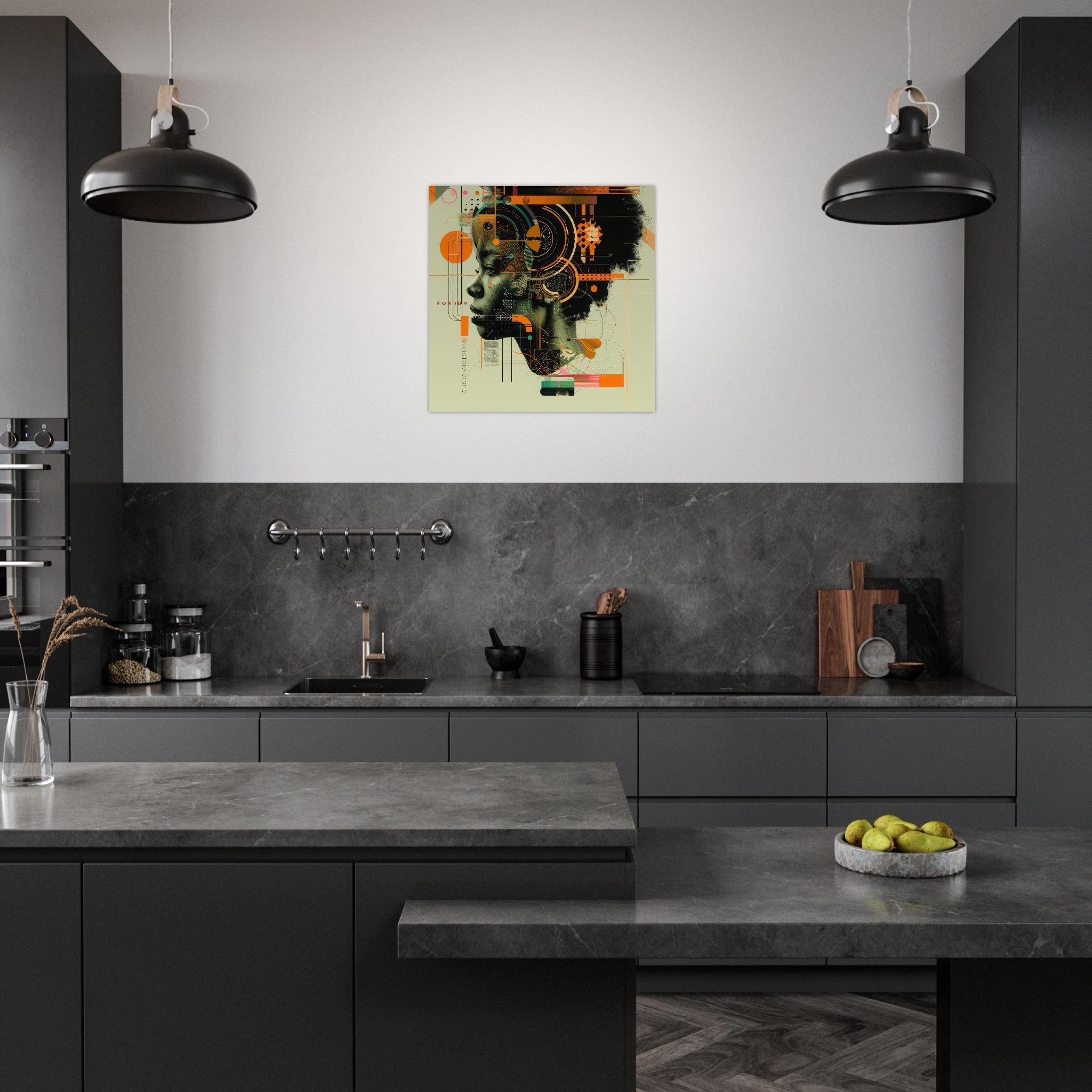 Aluminum Print Square - Afrofuturism swedish sharkansas in abstract styl 2 - Shop Ai Art WebShop - Digital Art online Store