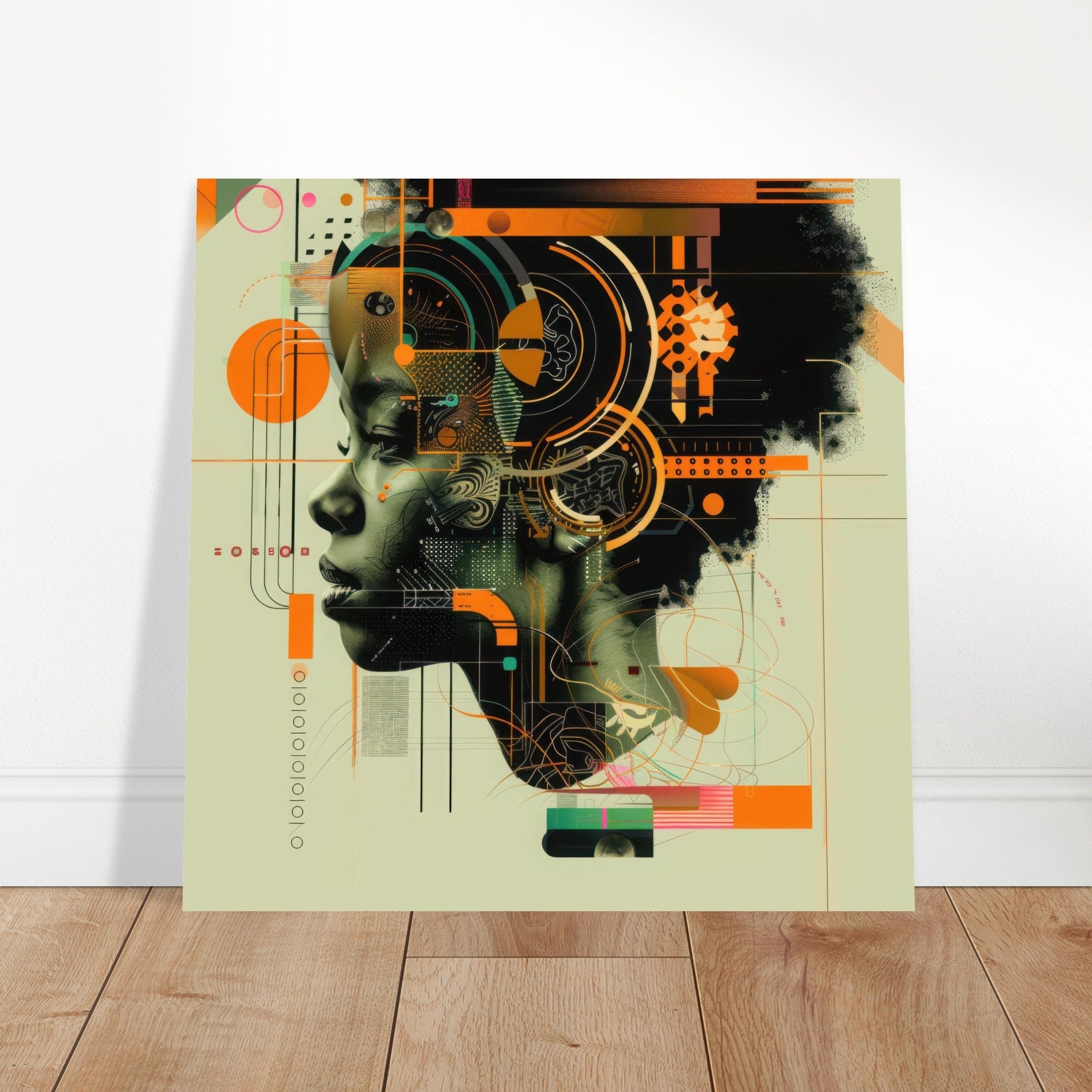 Aluminum Print Square - Afrofuturism swedish sharkansas in abstract styl 2 - Shop Ai Art WebShop - Digital Art online Store