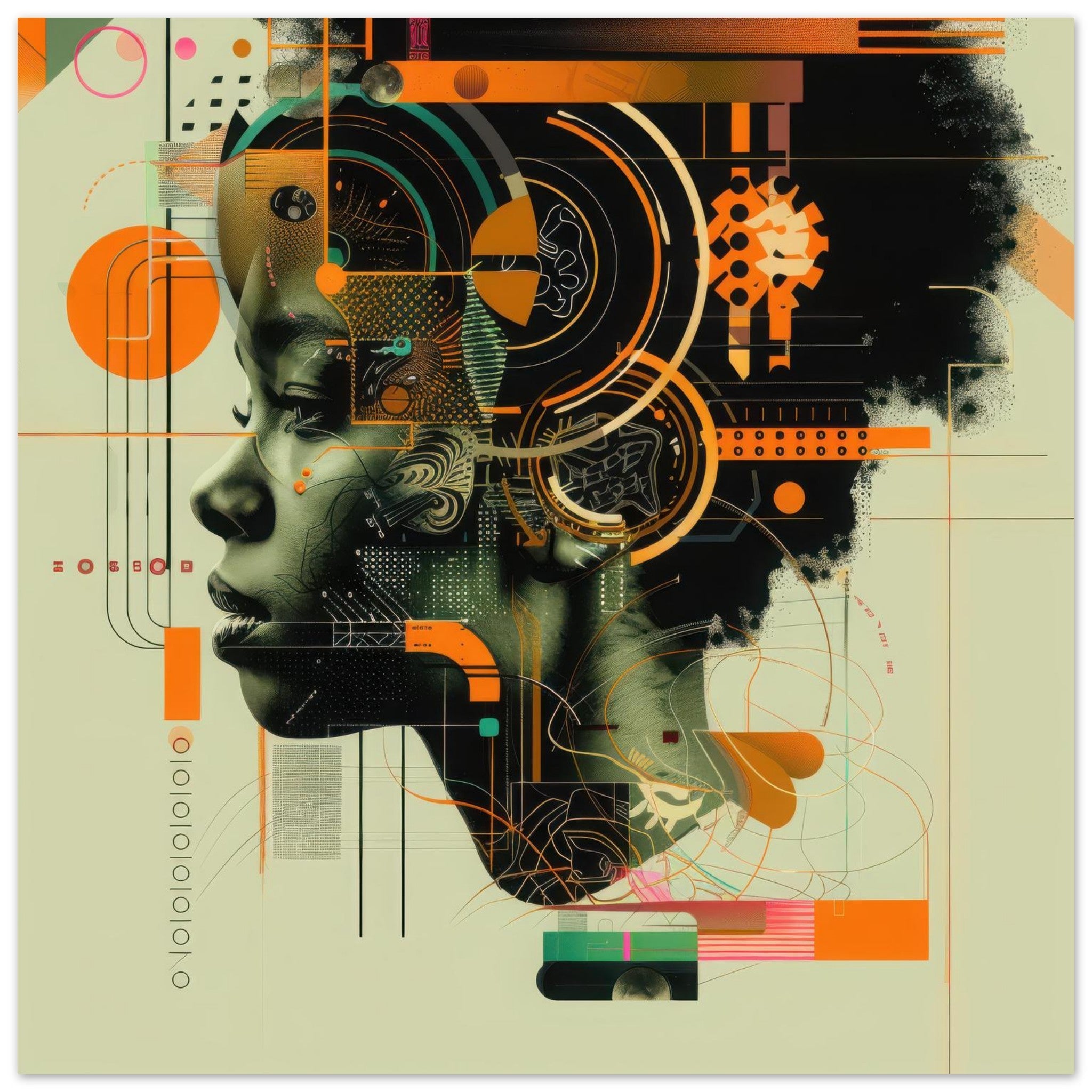 Aluminum Print Square - Afrofuturism swedish sharkansas in abstract styl 2 - Shop Ai Art WebShop - Digital Art online Store