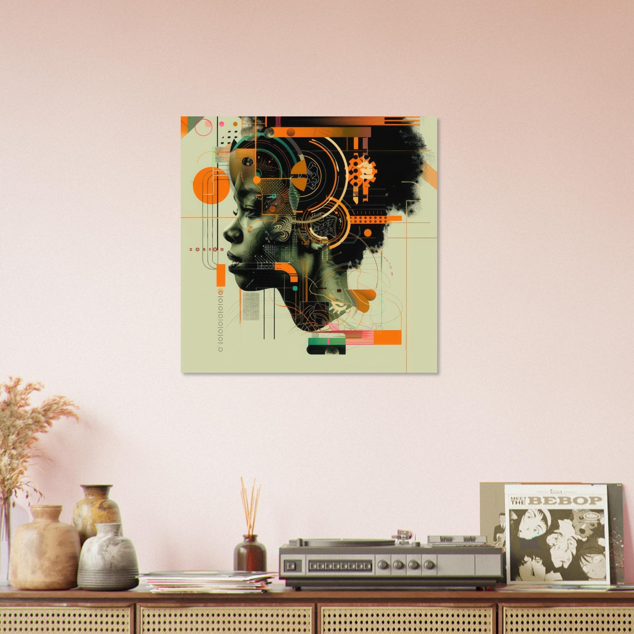 Aluminum Print Square - Afrofuturism swedish sharkansas in abstract styl 2 - Shop Ai Art WebShop - Digital Art online Store