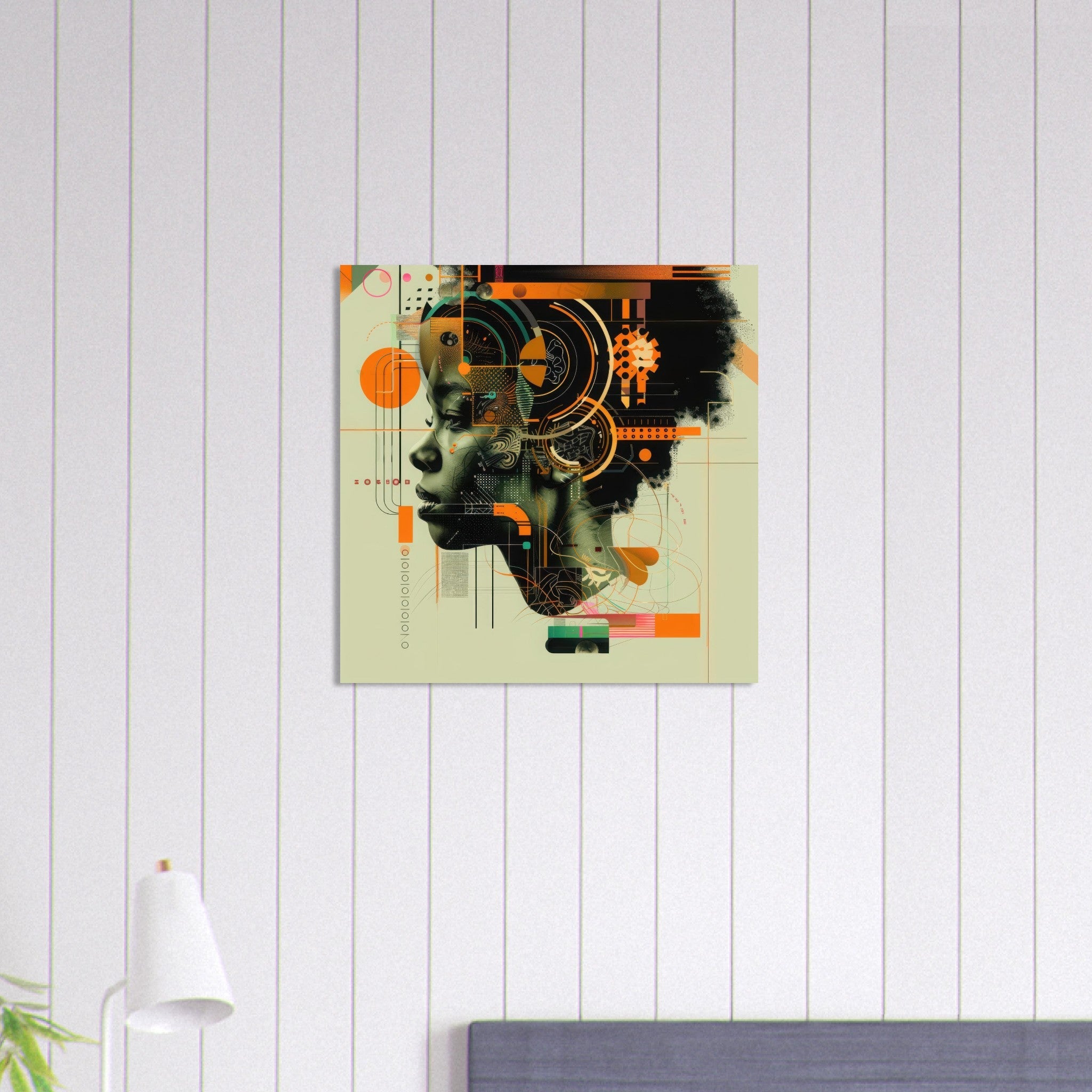 Aluminum Print Square - Afrofuturism swedish sharkansas in abstract styl 2 - Shop Ai Art WebShop - Digital Art online Store