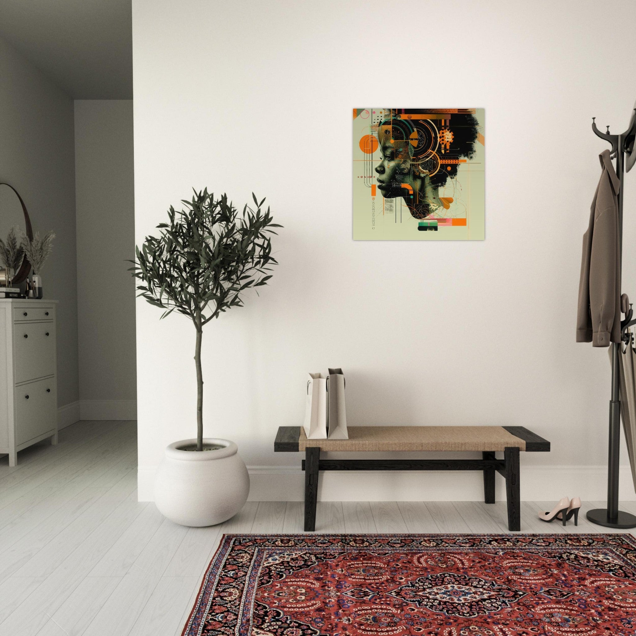 Aluminum Print Square - Afrofuturism swedish sharkansas in abstract styl 2 - Shop Ai Art WebShop - Digital Art online Store