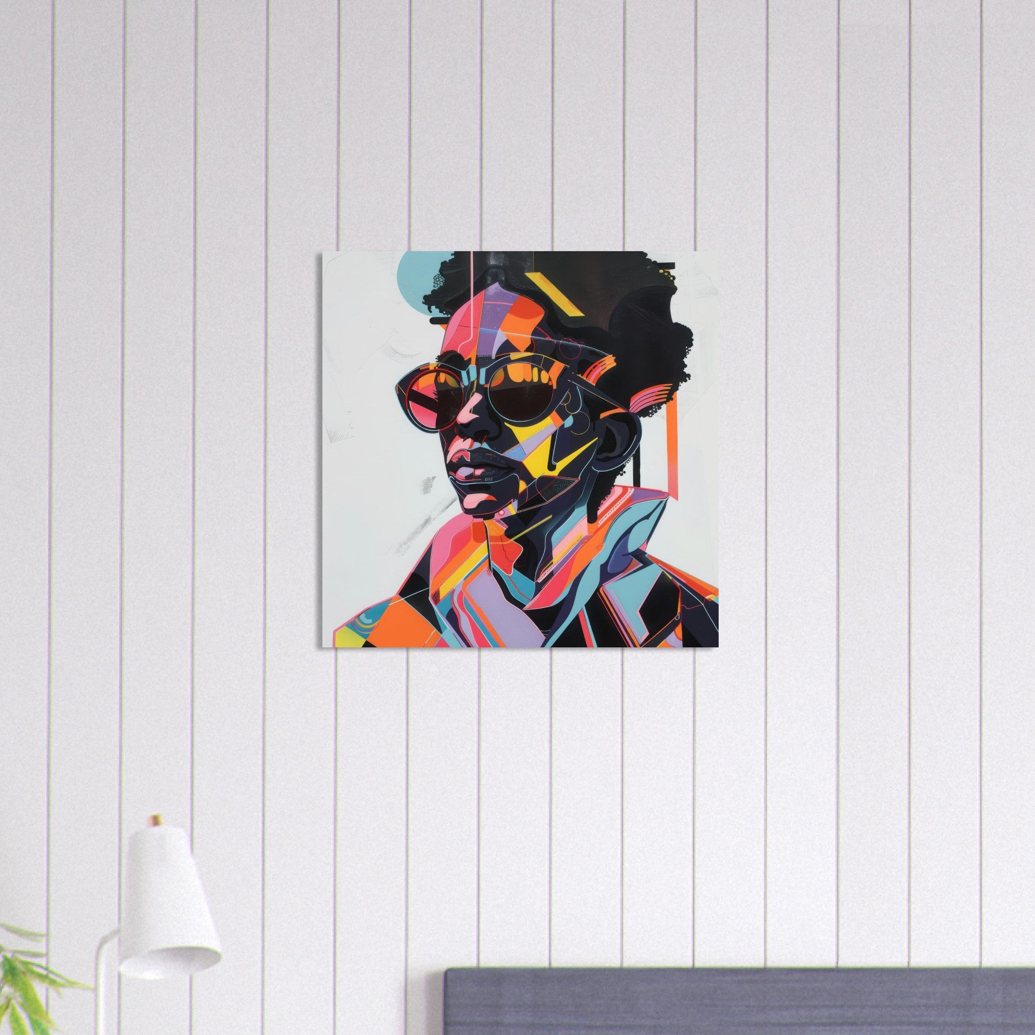 Aluminum Print Square - Afrofuturism swedish sharkansas in abstract styl 3 - Shop Ai Art WebShop - Digital Art online Store