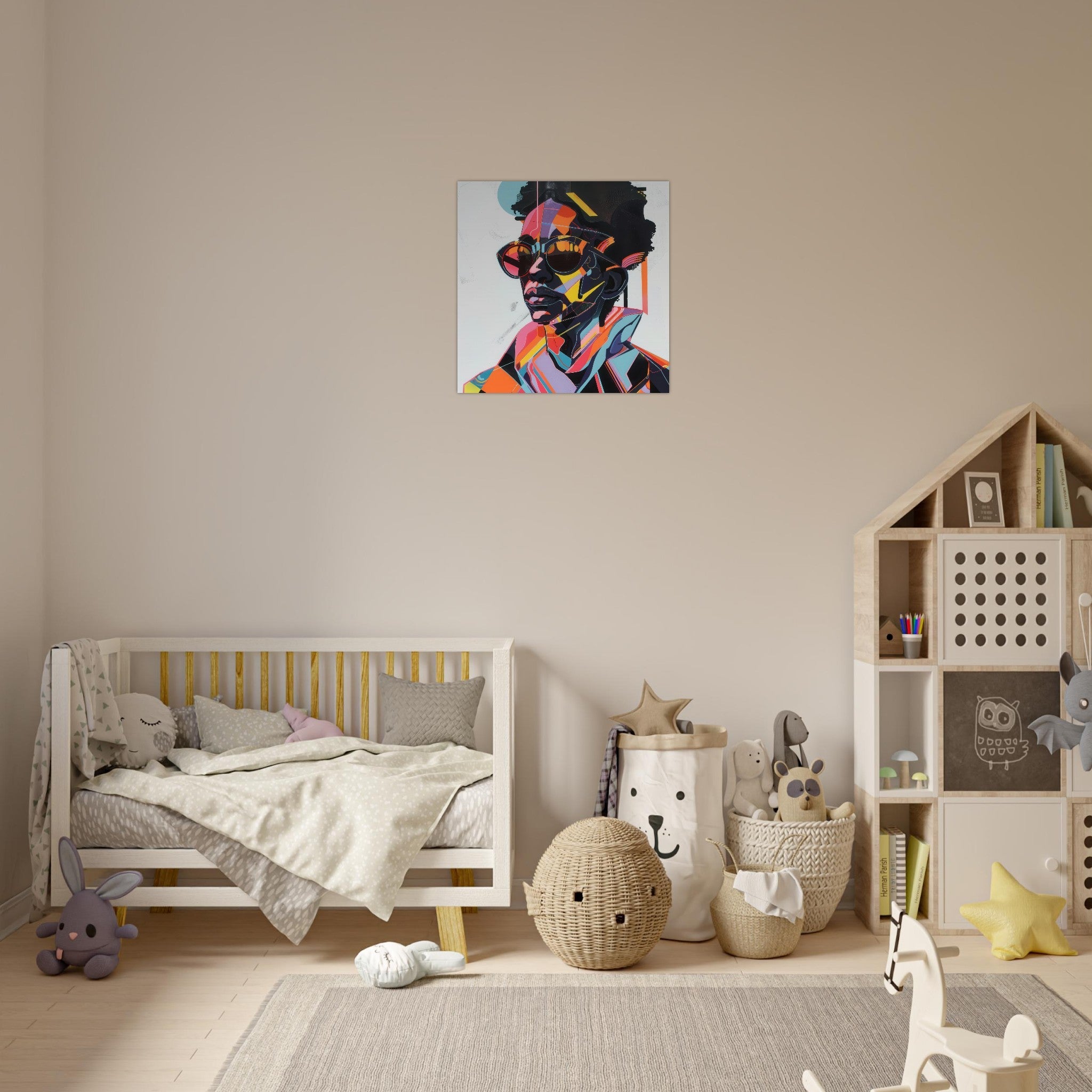 Aluminum Print Square - Afrofuturism swedish sharkansas in abstract styl 3 - Shop Ai Art WebShop - Digital Art online Store
