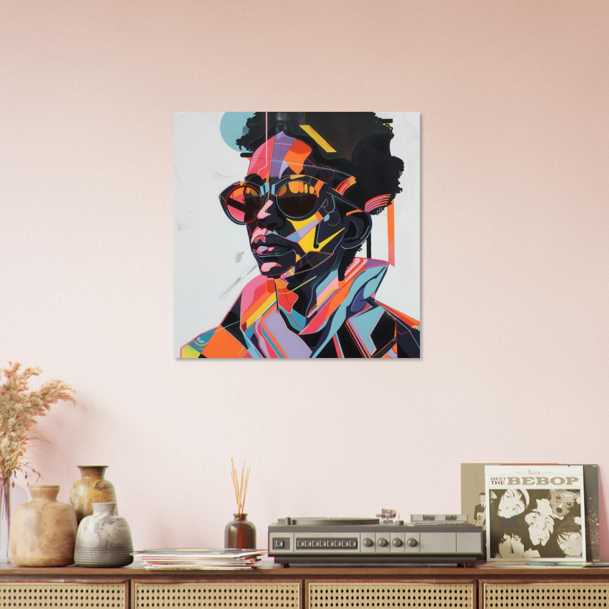 Aluminum Print Square - Afrofuturism swedish sharkansas in abstract styl 3 - Shop Ai Art WebShop - Digital Art online Store