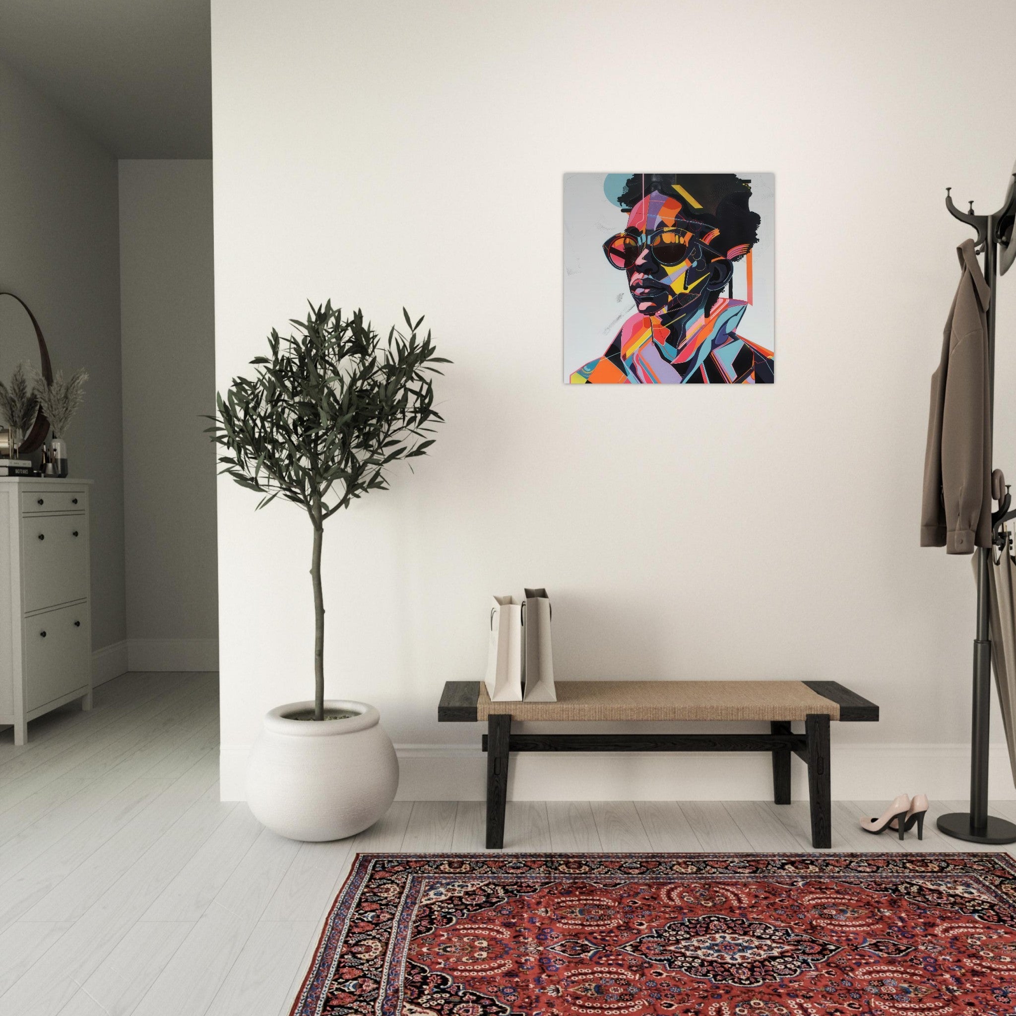 Aluminum Print Square - Afrofuturism swedish sharkansas in abstract styl 3 - Shop Ai Art WebShop - Digital Art online Store