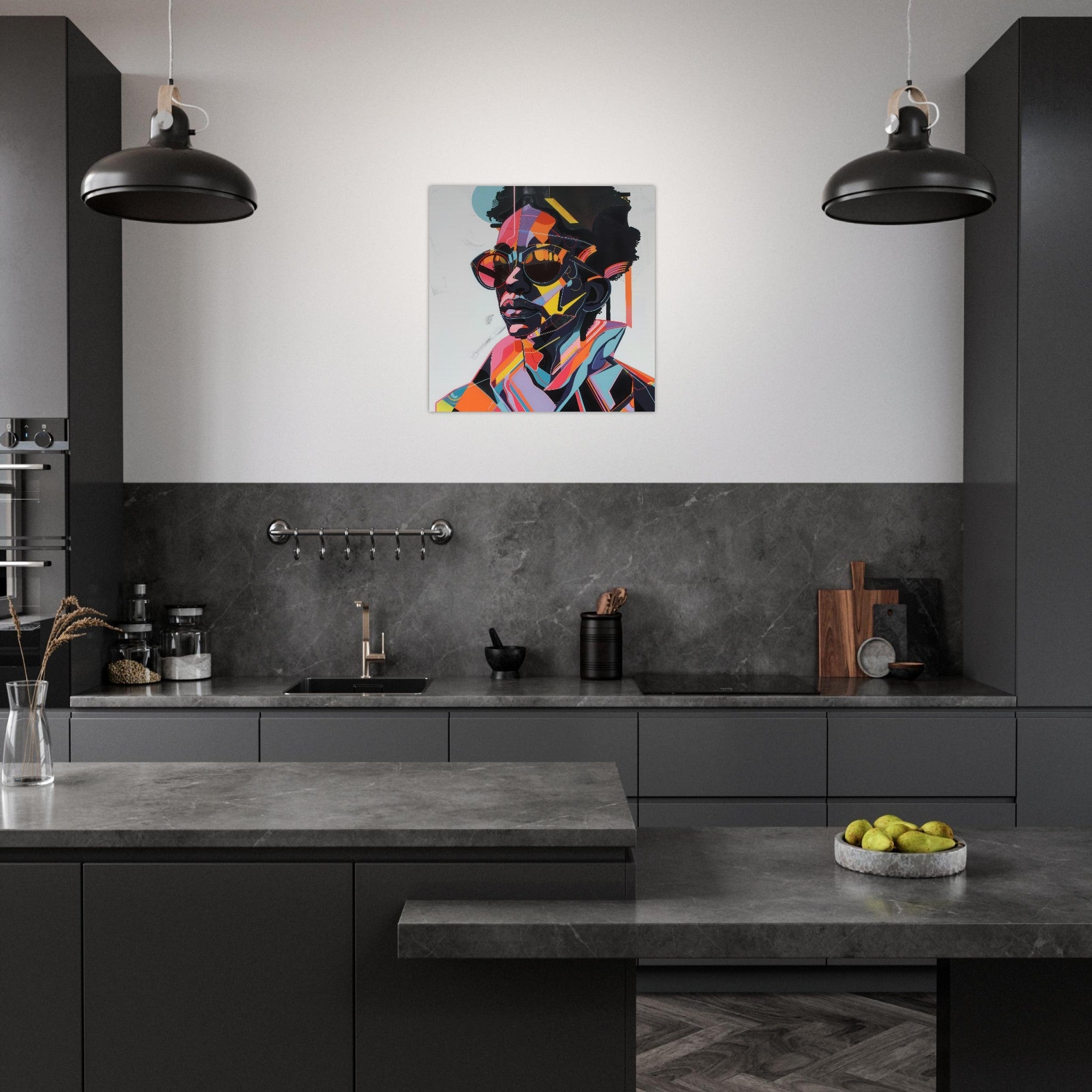 Aluminum Print Square - Afrofuturism swedish sharkansas in abstract styl 3 - Shop Ai Art WebShop - Digital Art online Store
