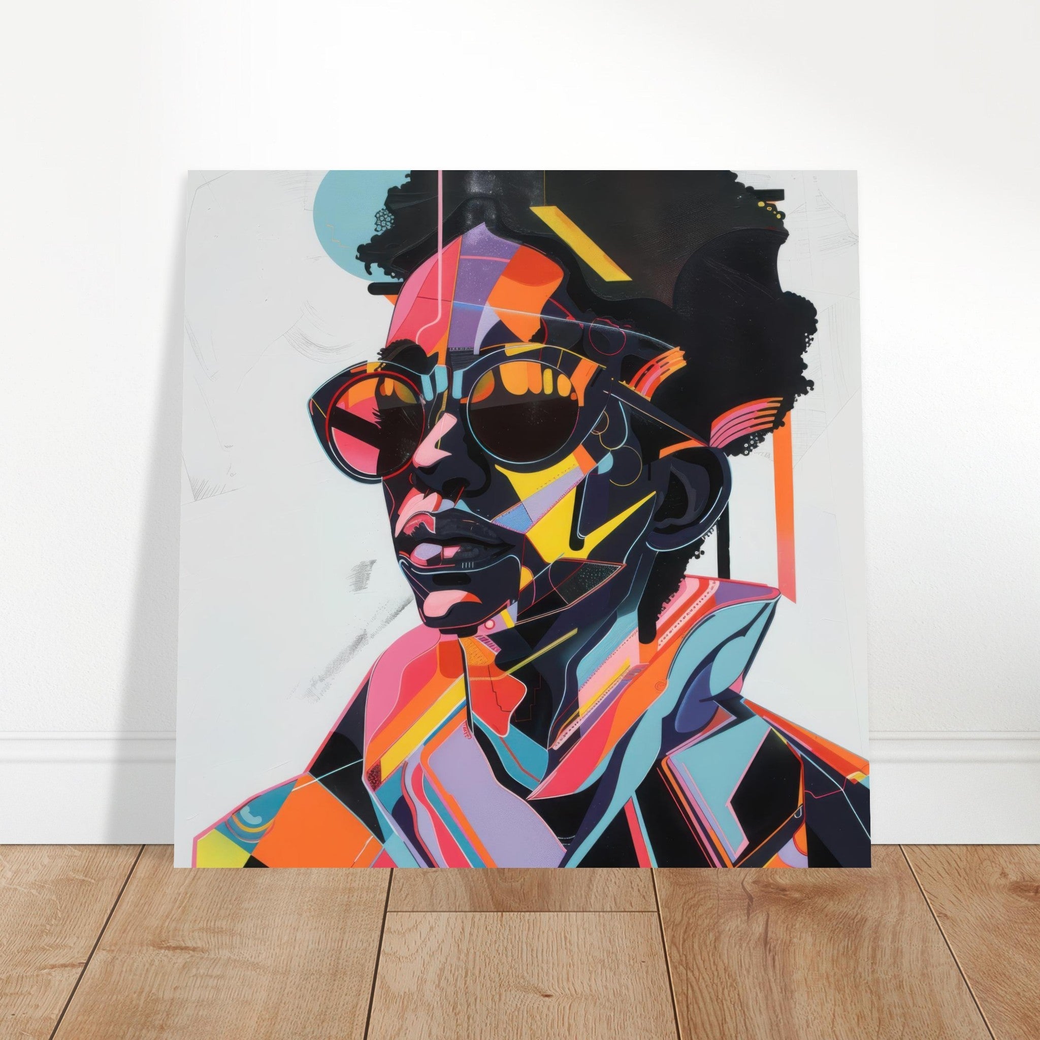 Aluminum Print Square - Afrofuturism swedish sharkansas in abstract styl 3 - Shop Ai Art WebShop - Digital Art online Store