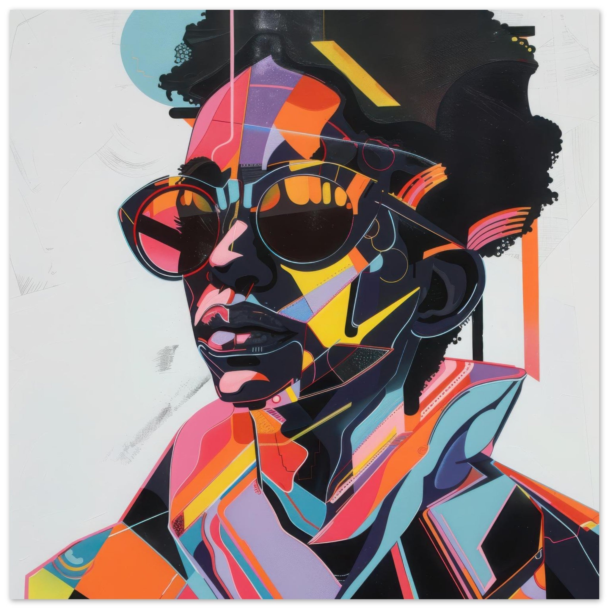 Aluminum Print Square - Afrofuturism swedish sharkansas in abstract styl 3 - Shop Ai Art WebShop - Digital Art online Store