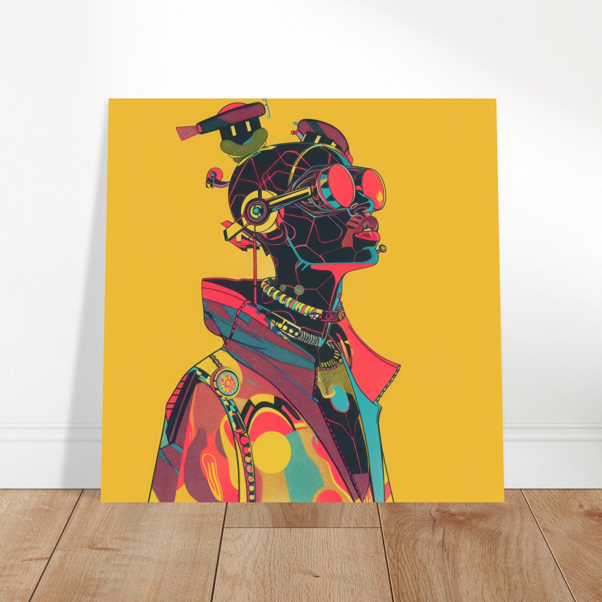 Aluminum Print Square - Afrofuturism swedish sharkansas in abstract styl 6 - Shop Ai Art WebShop - Digital Art online Store