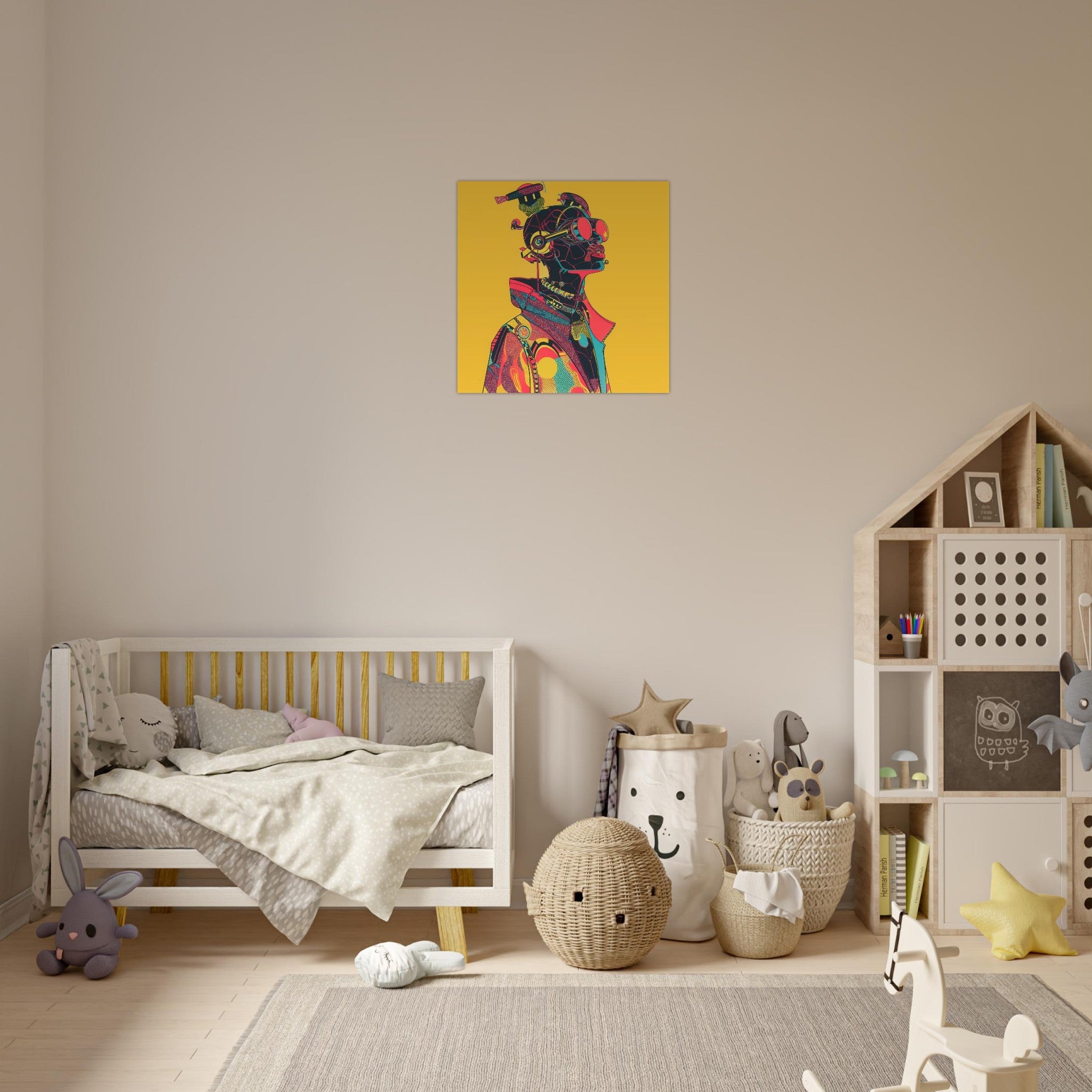 Aluminum Print Square - Afrofuturism swedish sharkansas in abstract styl 6 - Shop Ai Art WebShop - Digital Art online Store