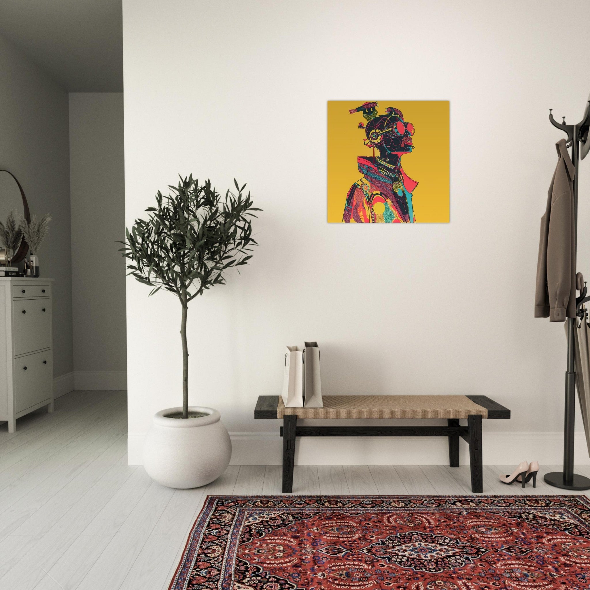 Aluminum Print Square - Afrofuturism swedish sharkansas in abstract styl 6 - Shop Ai Art WebShop - Digital Art online Store