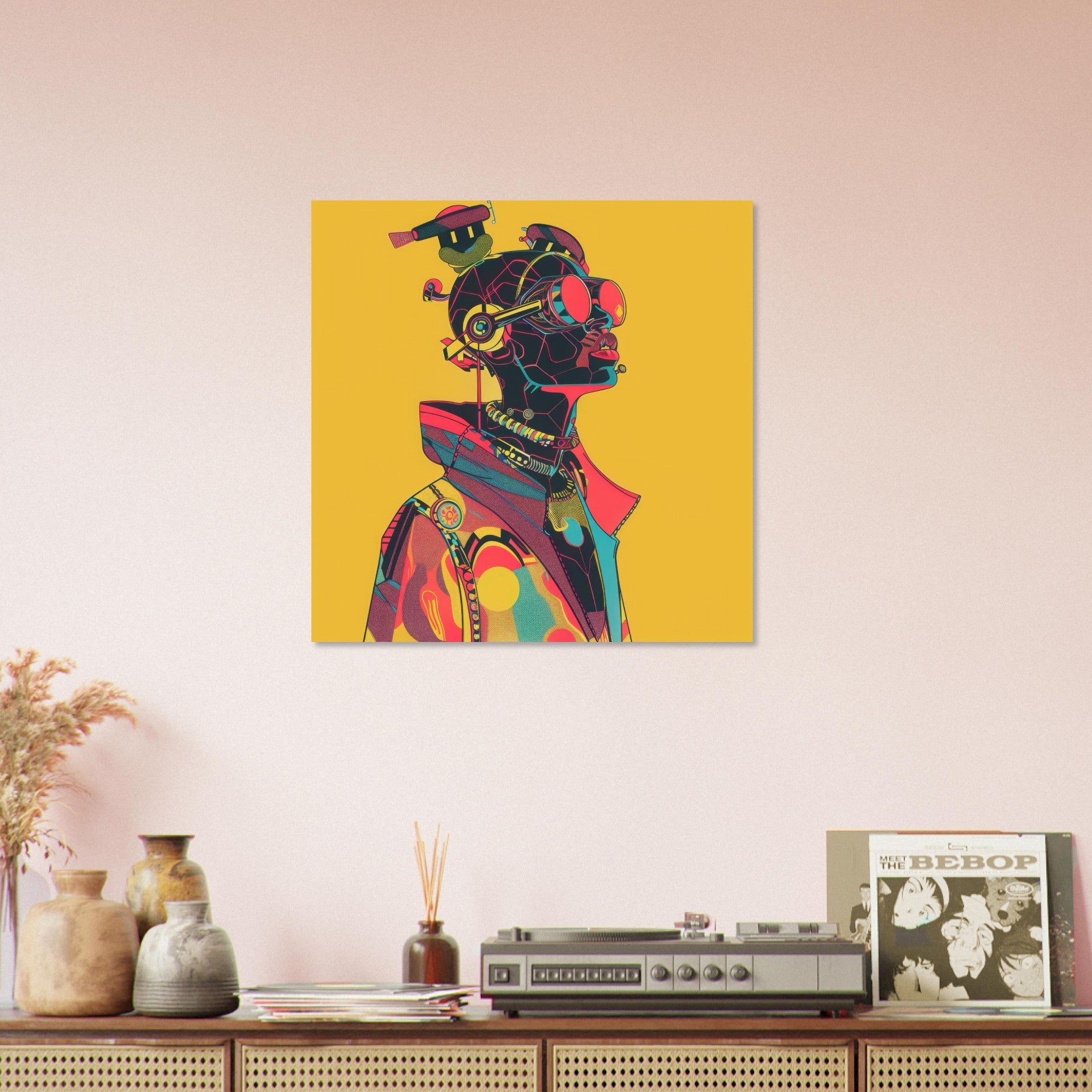 Aluminum Print Square - Afrofuturism swedish sharkansas in abstract styl 6 - Shop Ai Art WebShop - Digital Art online Store