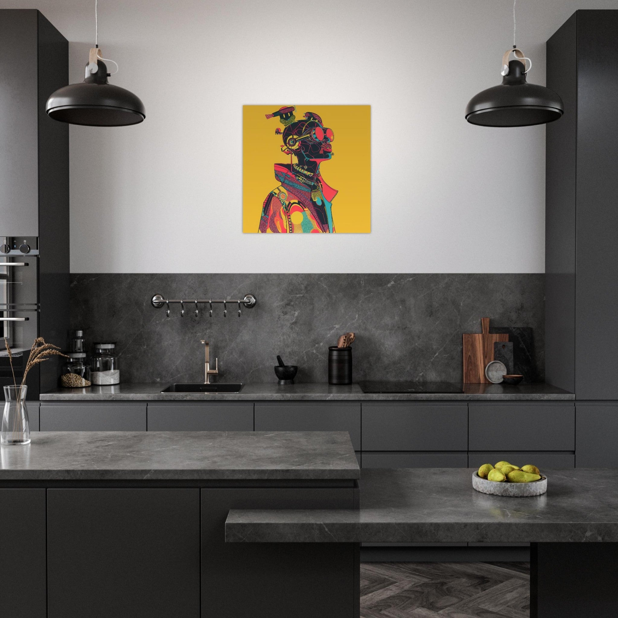 Aluminum Print Square - Afrofuturism swedish sharkansas in abstract styl 6 - Shop Ai Art WebShop - Digital Art online Store
