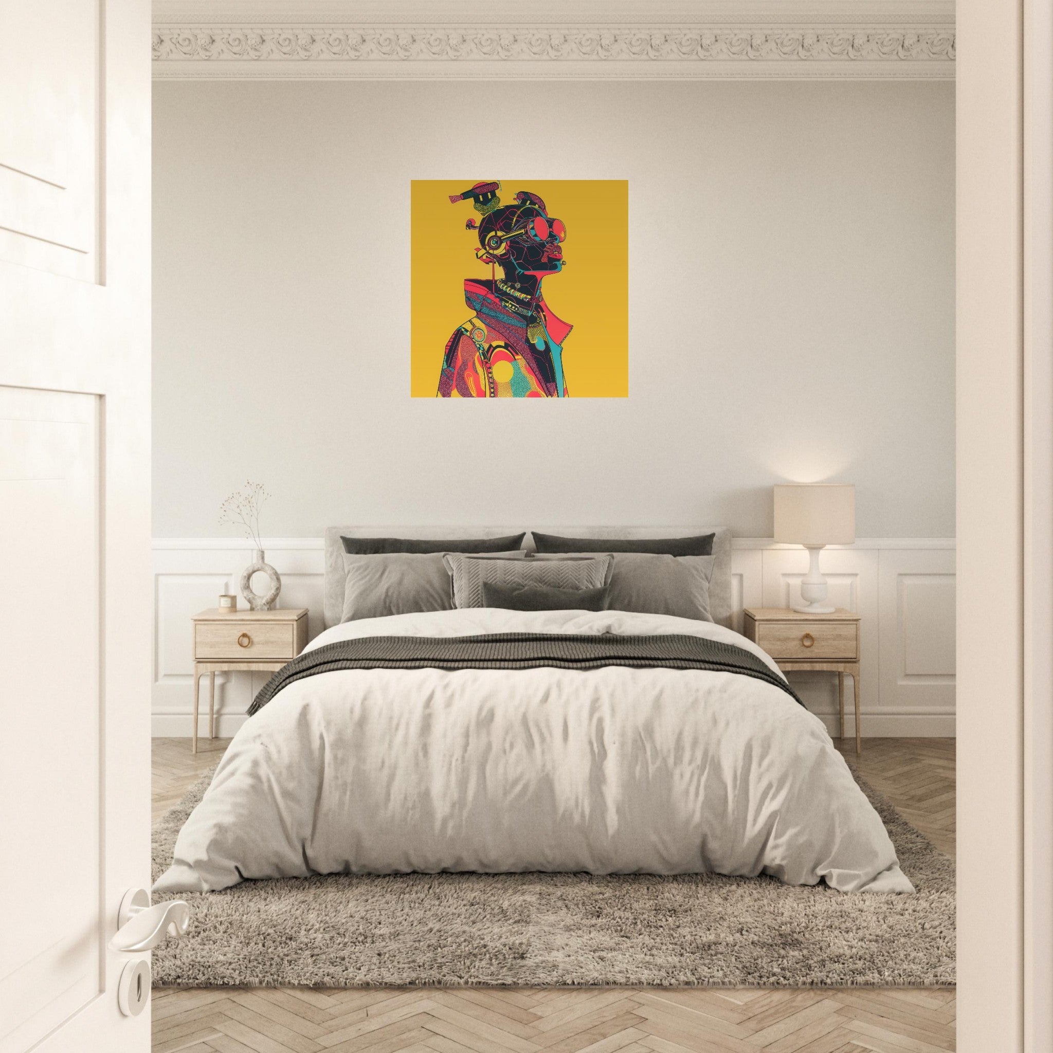 Aluminum Print Square - Afrofuturism swedish sharkansas in abstract styl 6 - Shop Ai Art WebShop - Digital Art online Store