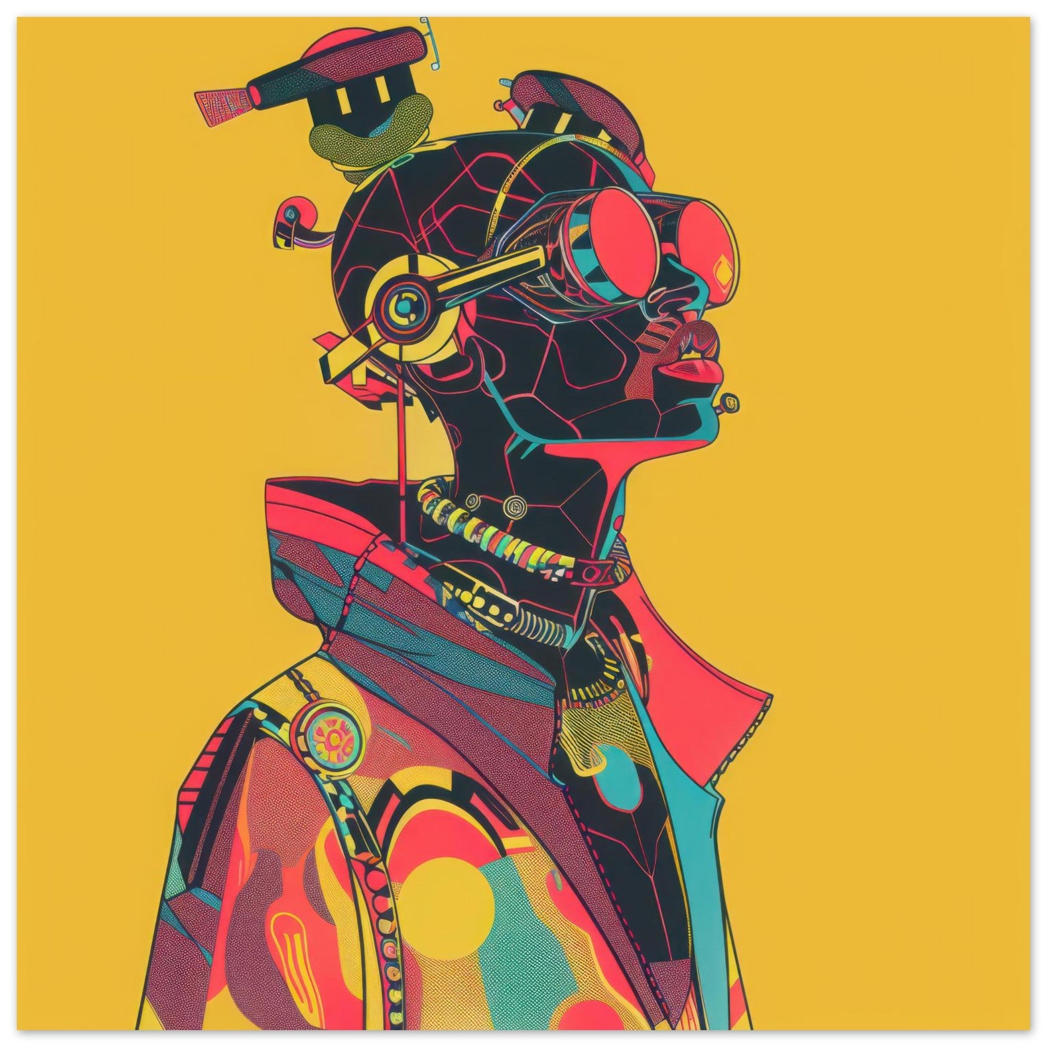 Aluminum Print Square - Afrofuturism swedish sharkansas in abstract styl 6 - Shop Ai Art WebShop - Digital Art online Store
