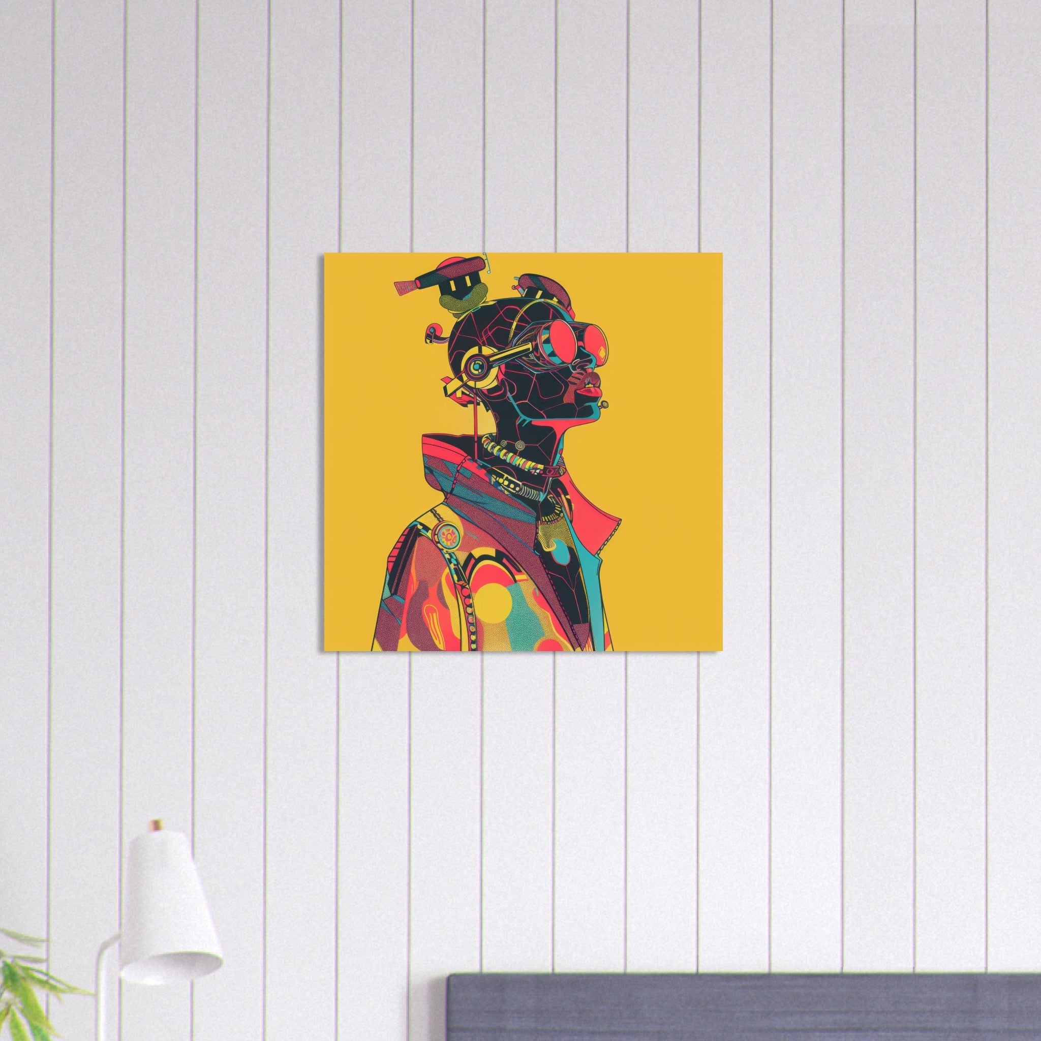 Aluminum Print Square - Afrofuturism swedish sharkansas in abstract styl 6 - Shop Ai Art WebShop - Digital Art online Store