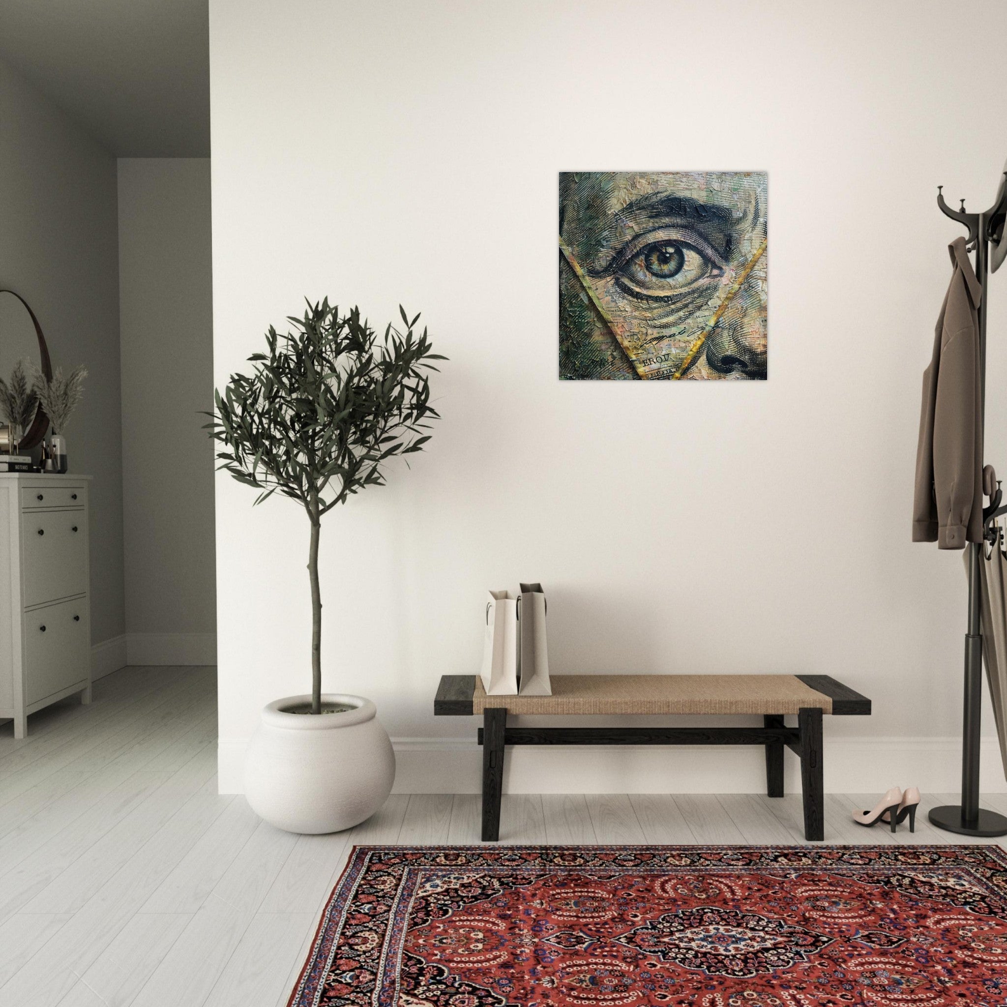 Aluminum Print Square - All seeing eye in a 1 dollar bill abstract art - Shop Ai Art WebShop - Digital Art online Store