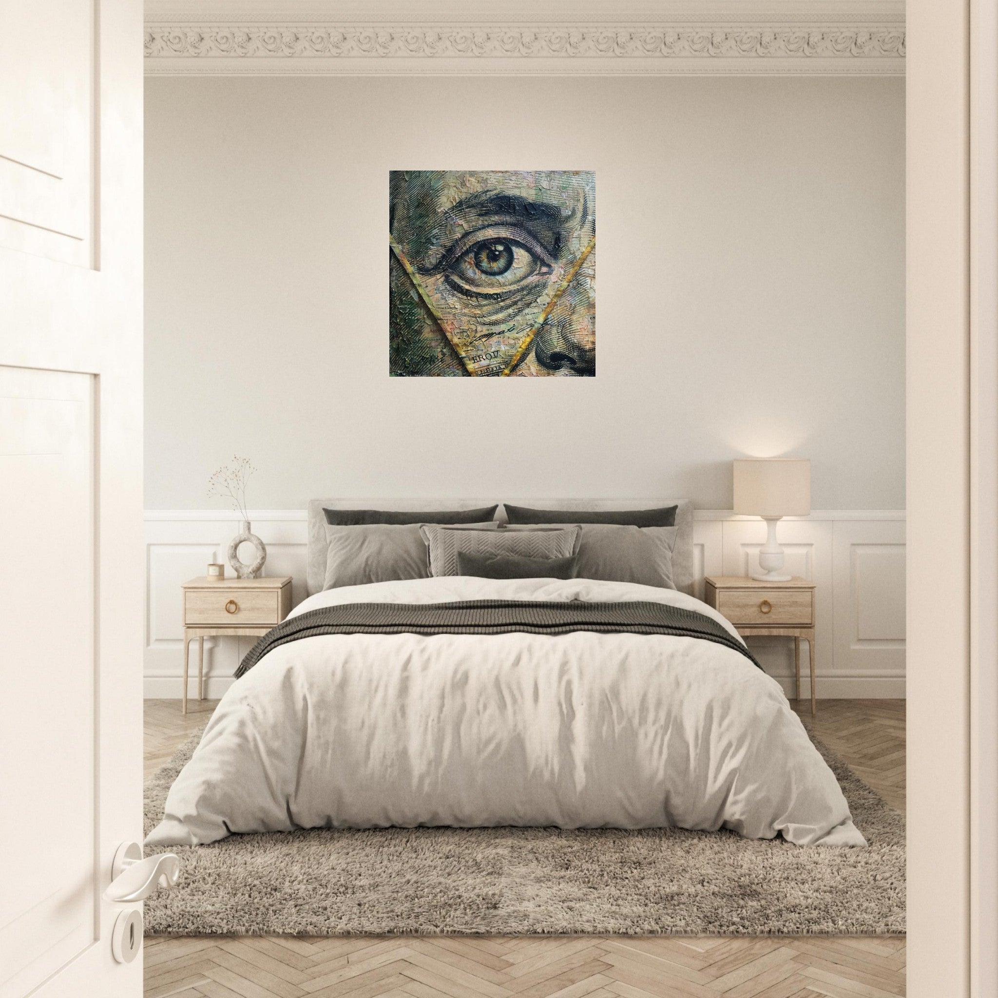 Aluminum Print Square - All seeing eye in a 1 dollar bill abstract art - Shop Ai Art WebShop - Digital Art online Store