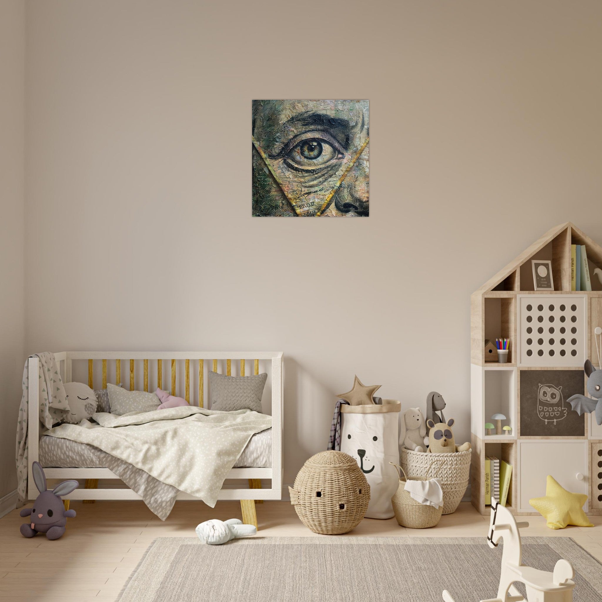 Aluminum Print Square - All seeing eye in a 1 dollar bill abstract art - Shop Ai Art WebShop - Digital Art online Store